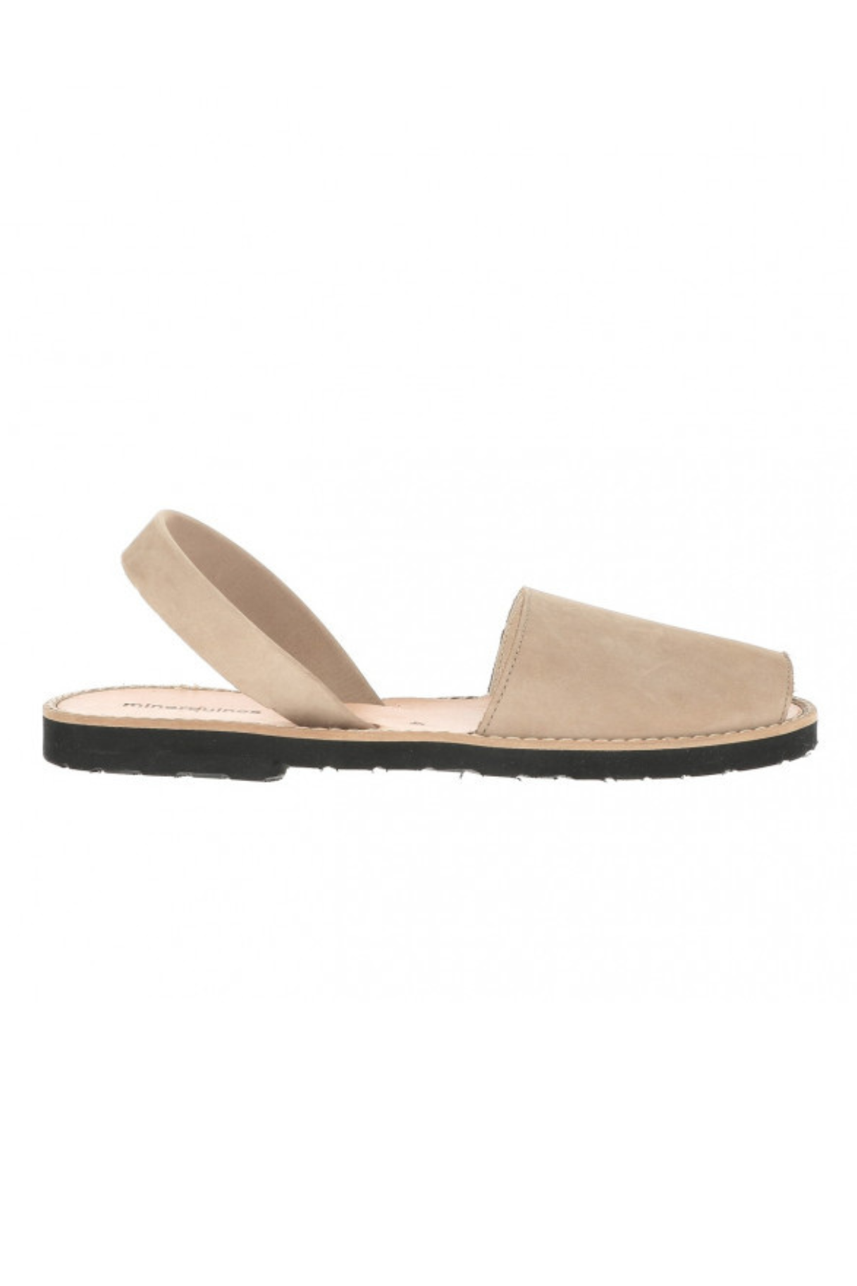 Sandales minorquines taupe en cuir de profil