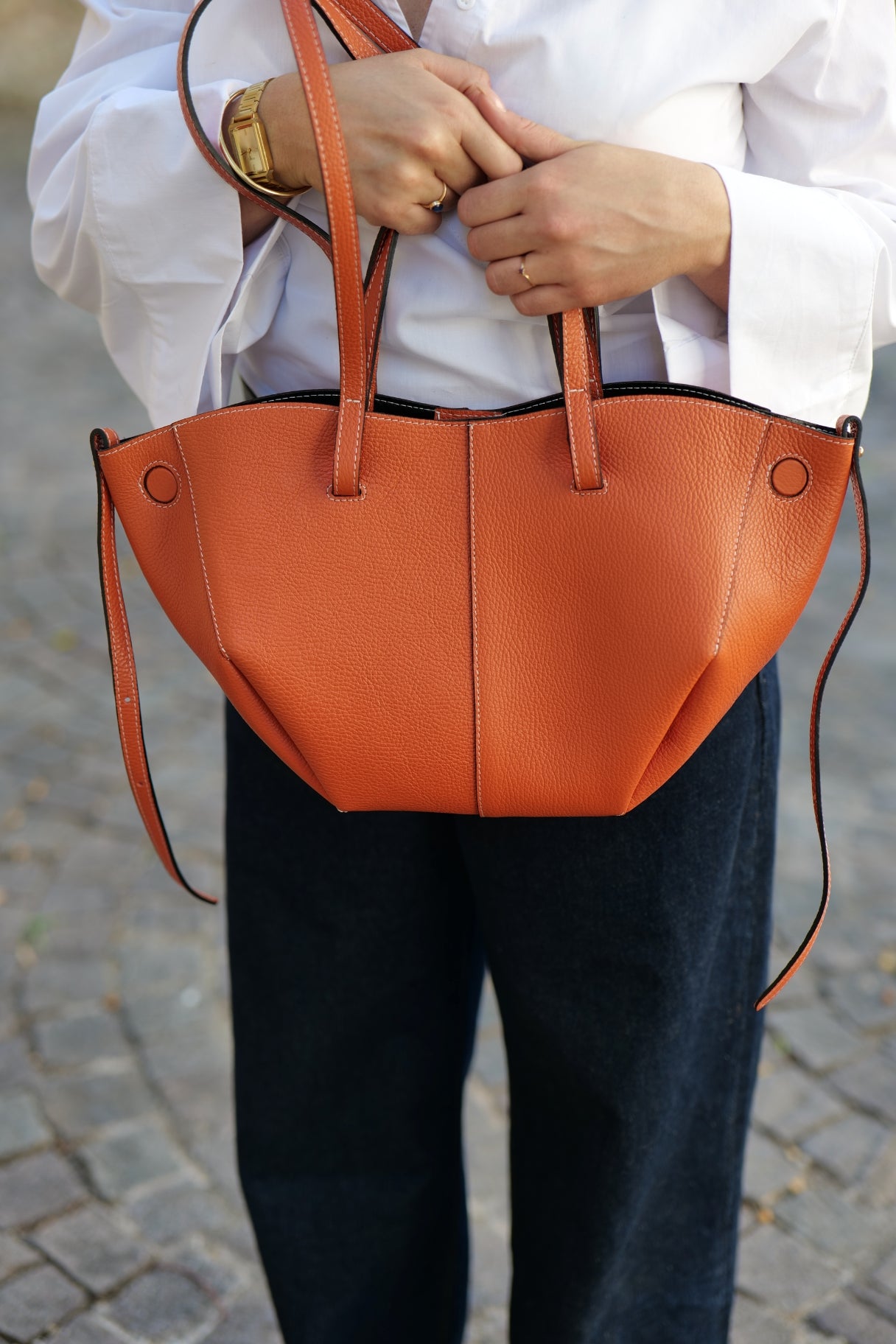 Sac à main Elyos en cuir grainé - couleur orange