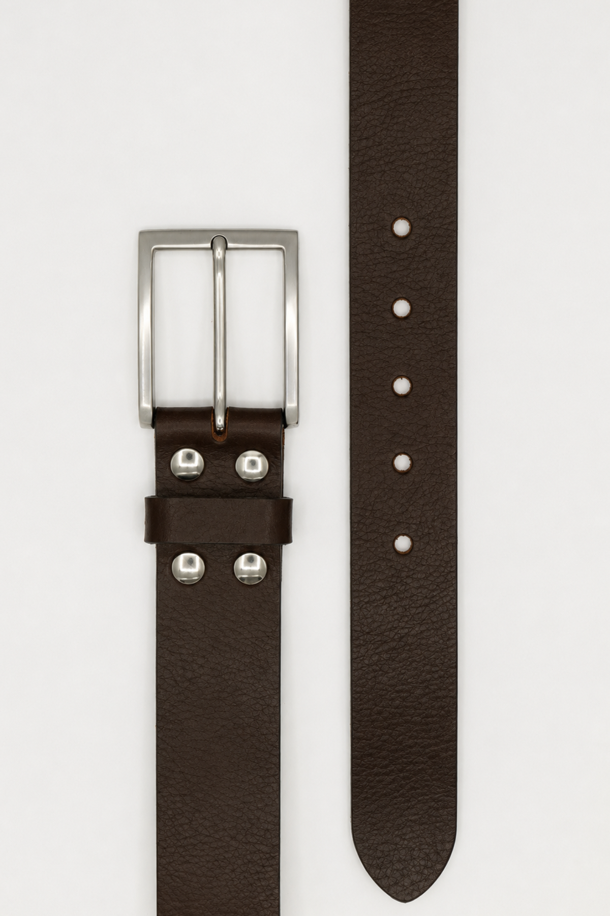 Ceinture Roger – cuir marron foncé homme, boucle classique argentée