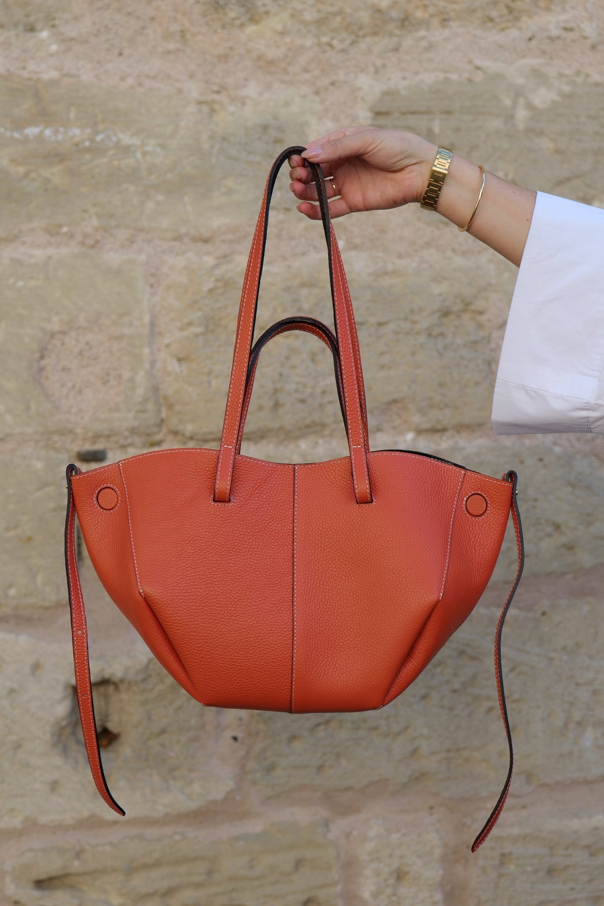 Sac à main Elyos en cuir grainé orange - Nappa Maroquinerie