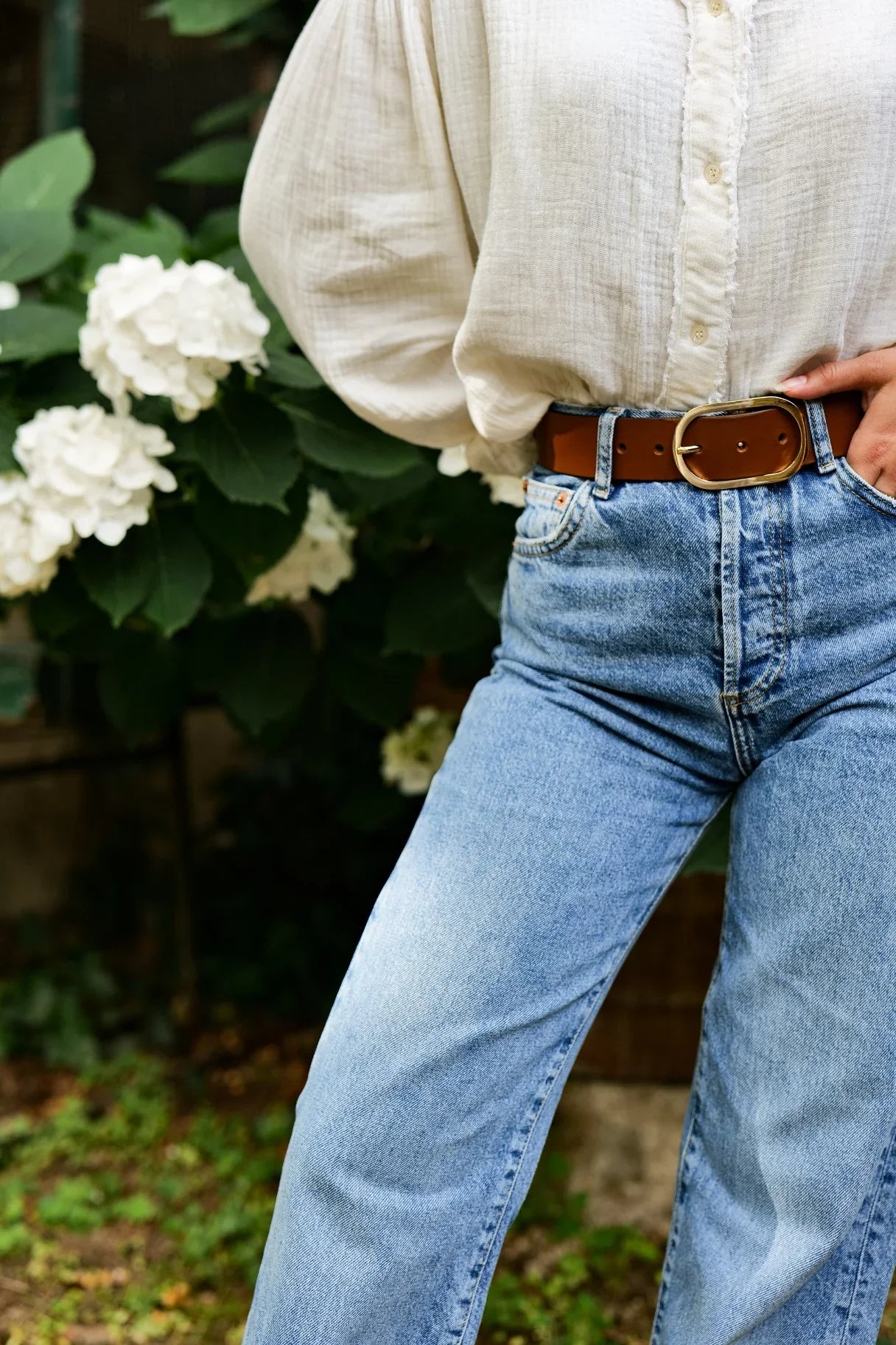 Ceinture femme en cuir marron - boucle dorée