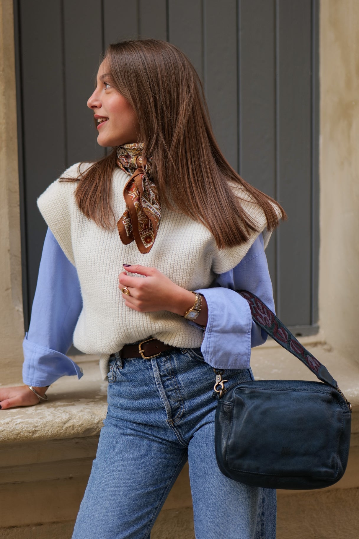 BIBA - Sac bandoulière brodé - couleur bleu