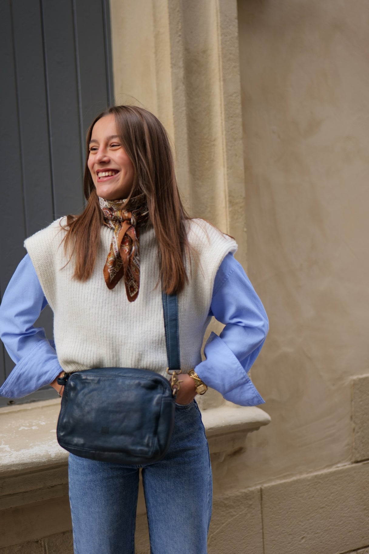 BIBA - Sac bandoulière de couleur bleu - Nappa Maroquinerie