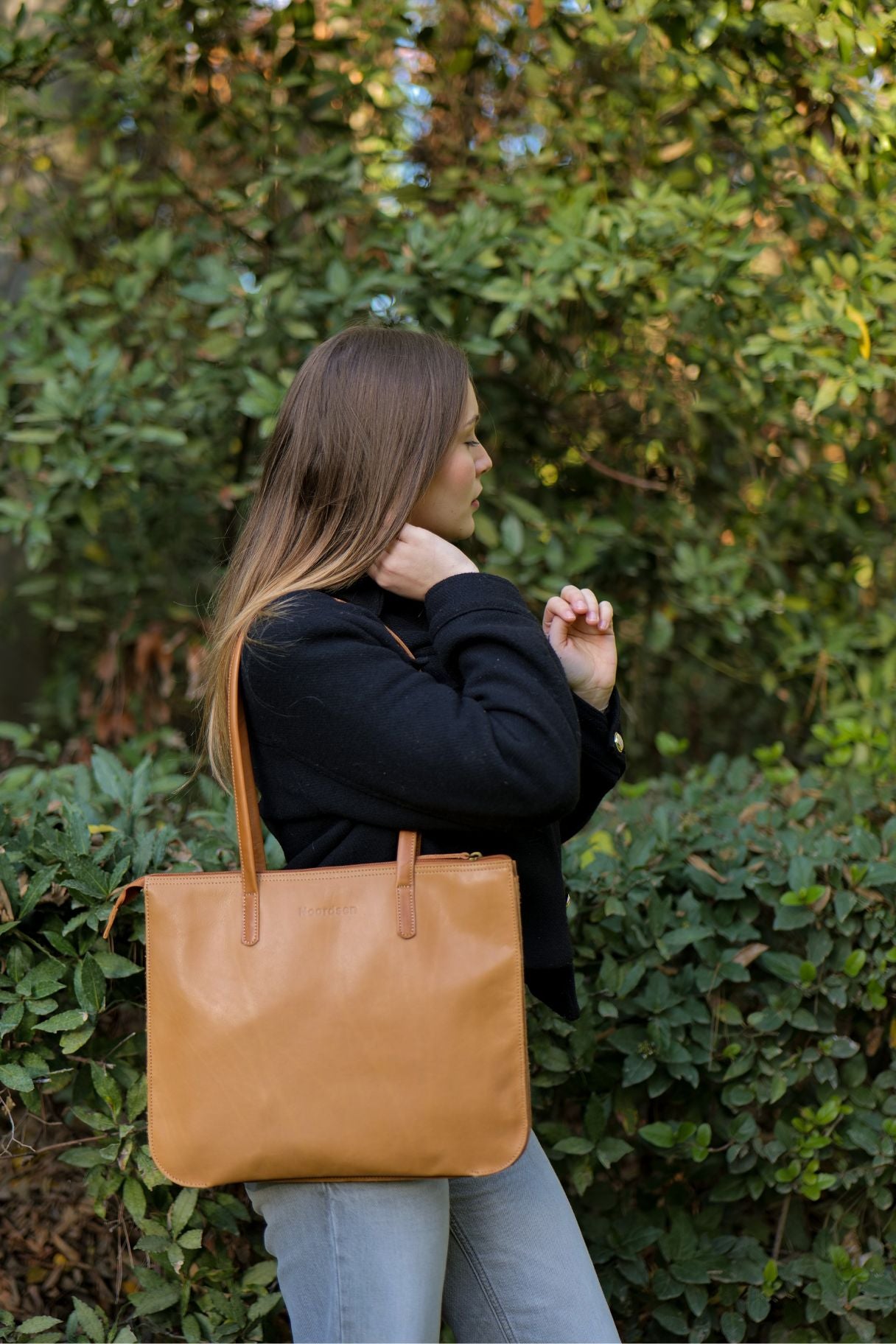Grand sac cabas en cuir naturel pour femme de la marque Noordsen, 3 compartiments