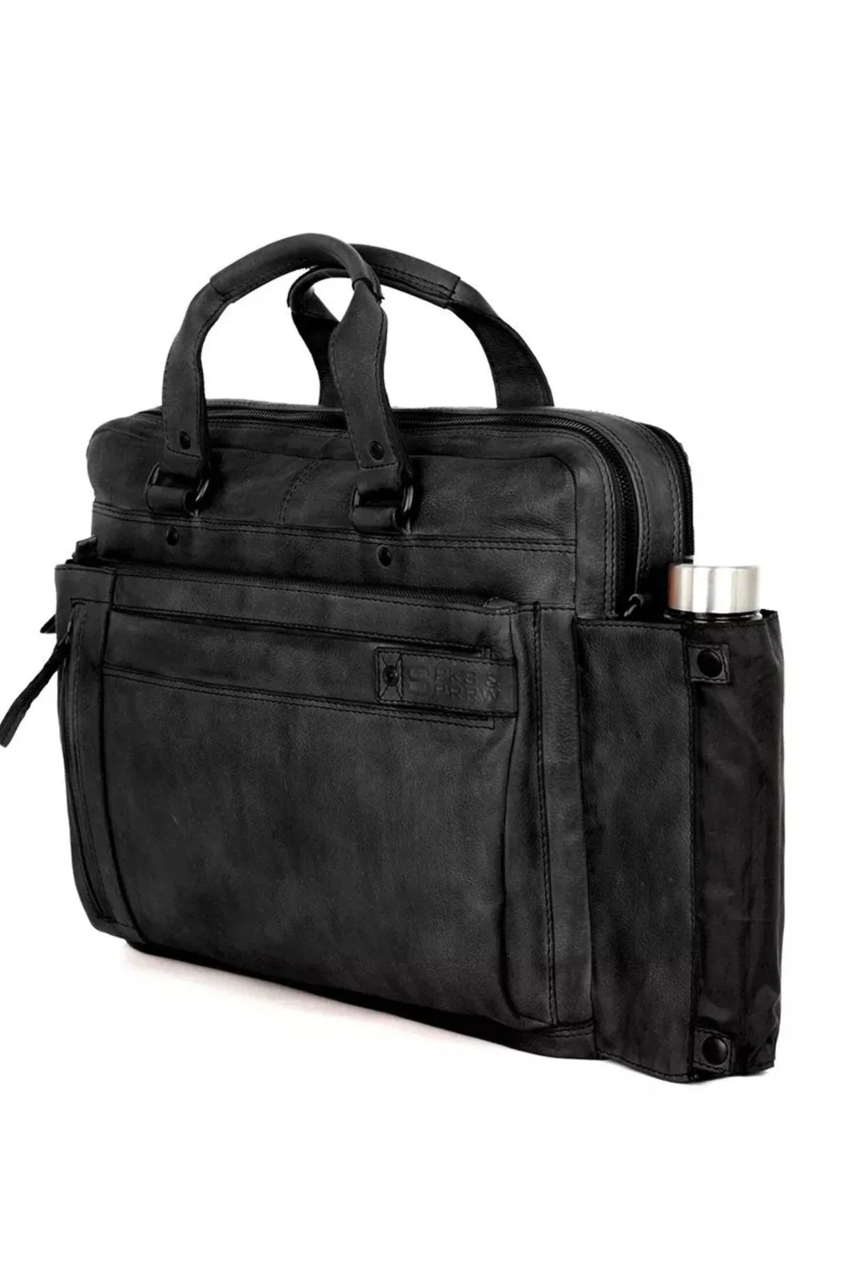 Détail du porte-bouteille extérieur du sac Spikes & Sparrow Brutus