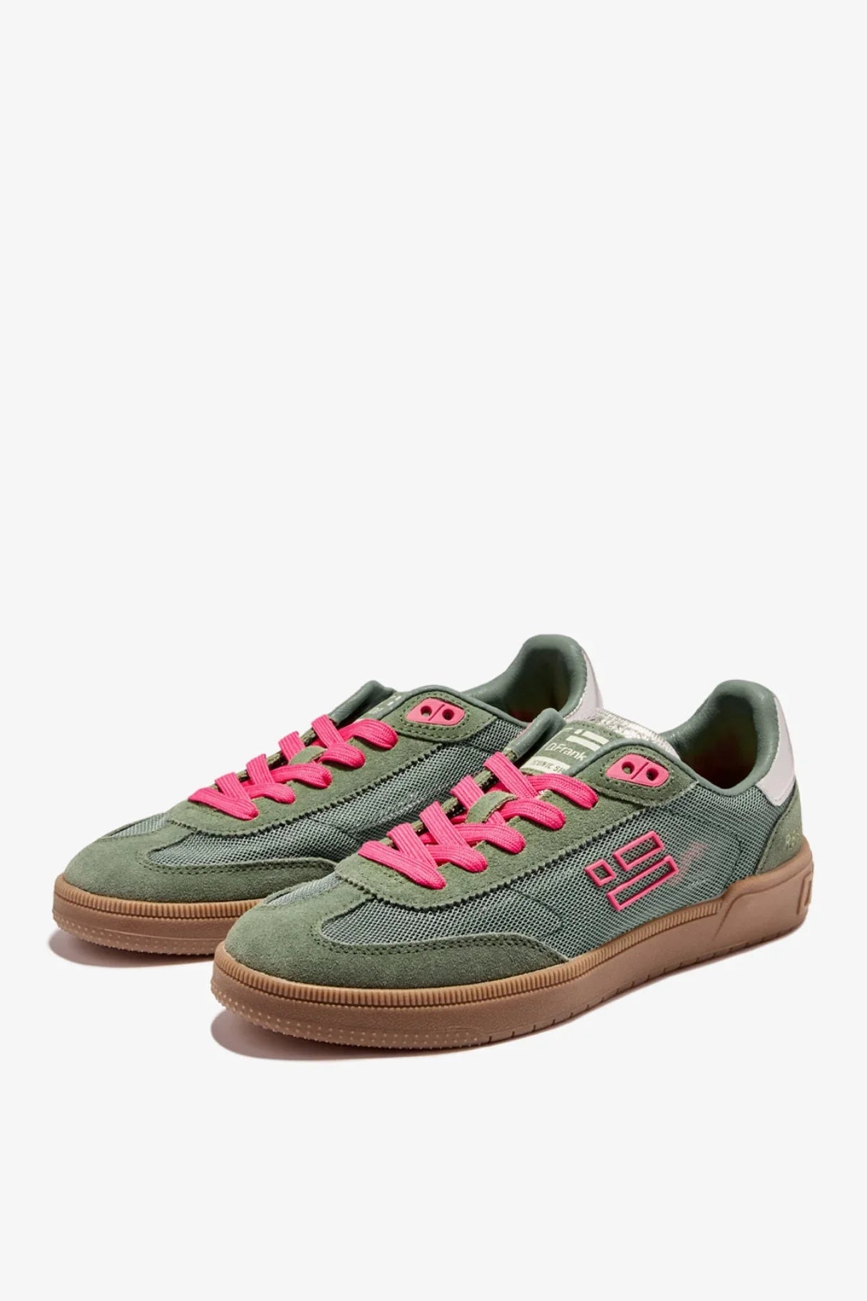 basket femme rebel vert et rose en cuir suédé et mesh respirant