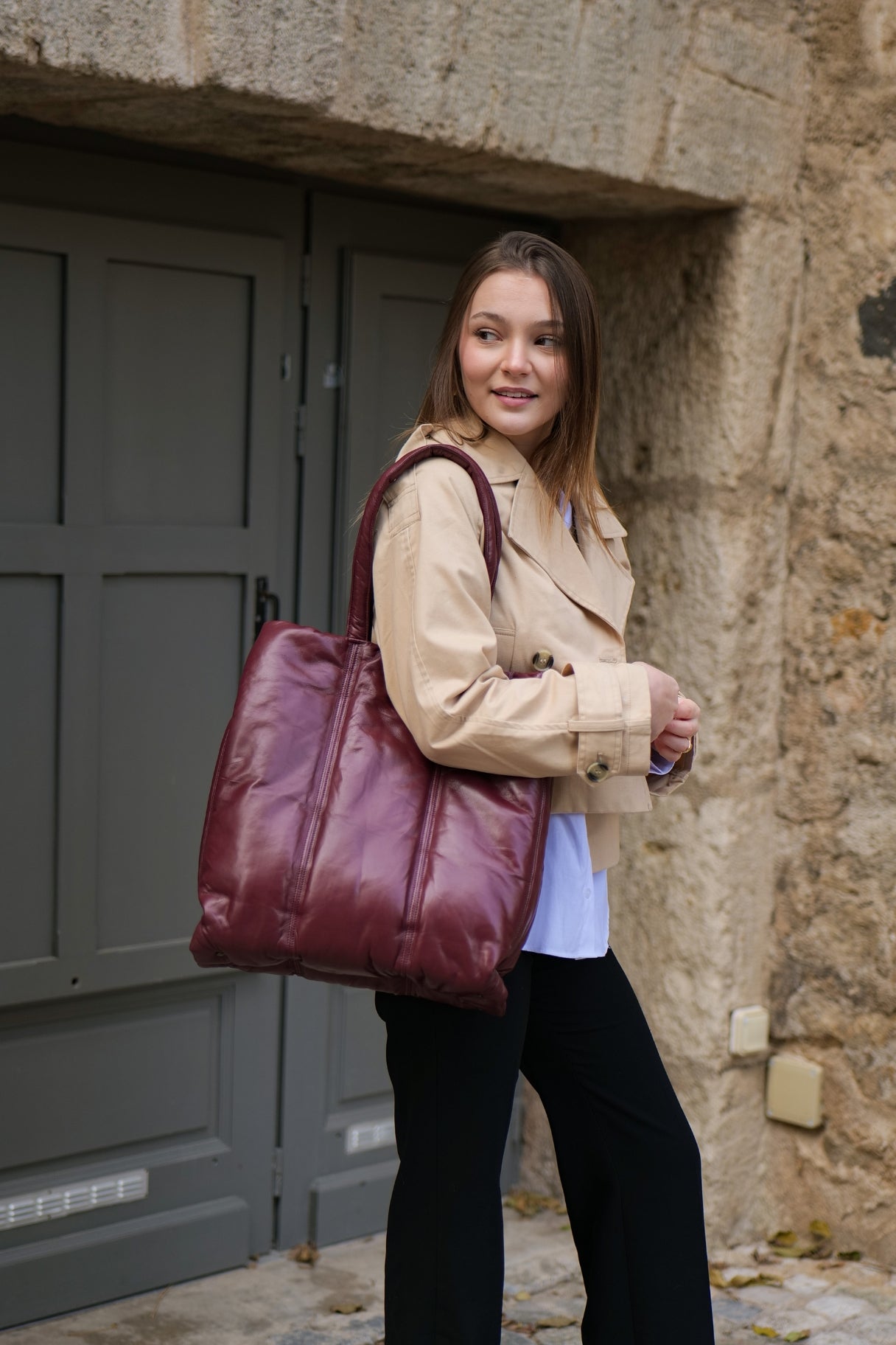 Sac cabas en cuir Naterra bordeaux