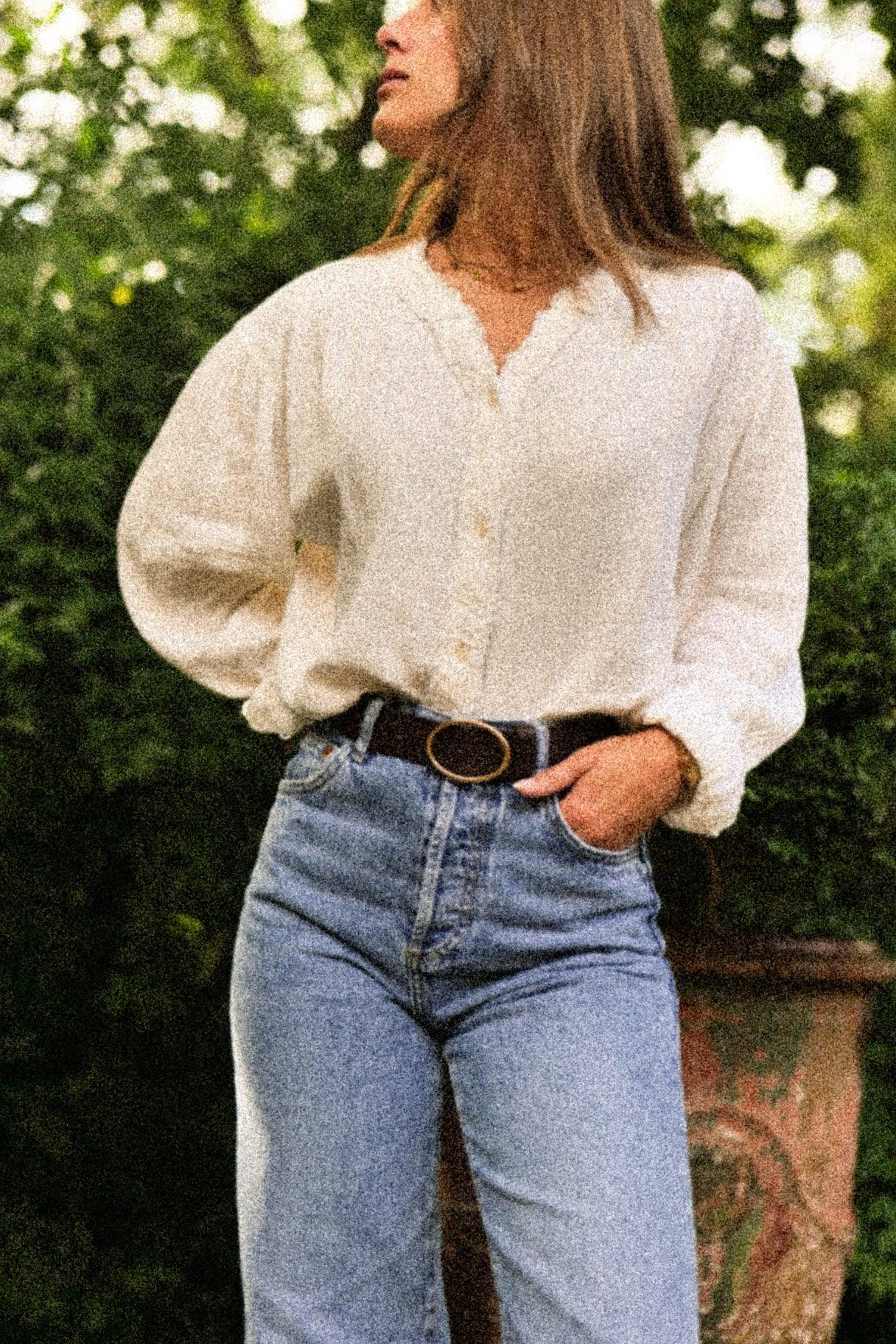 Ceinture artisanale en cuir marron avec boucle dorée - Nappa maroquinerie