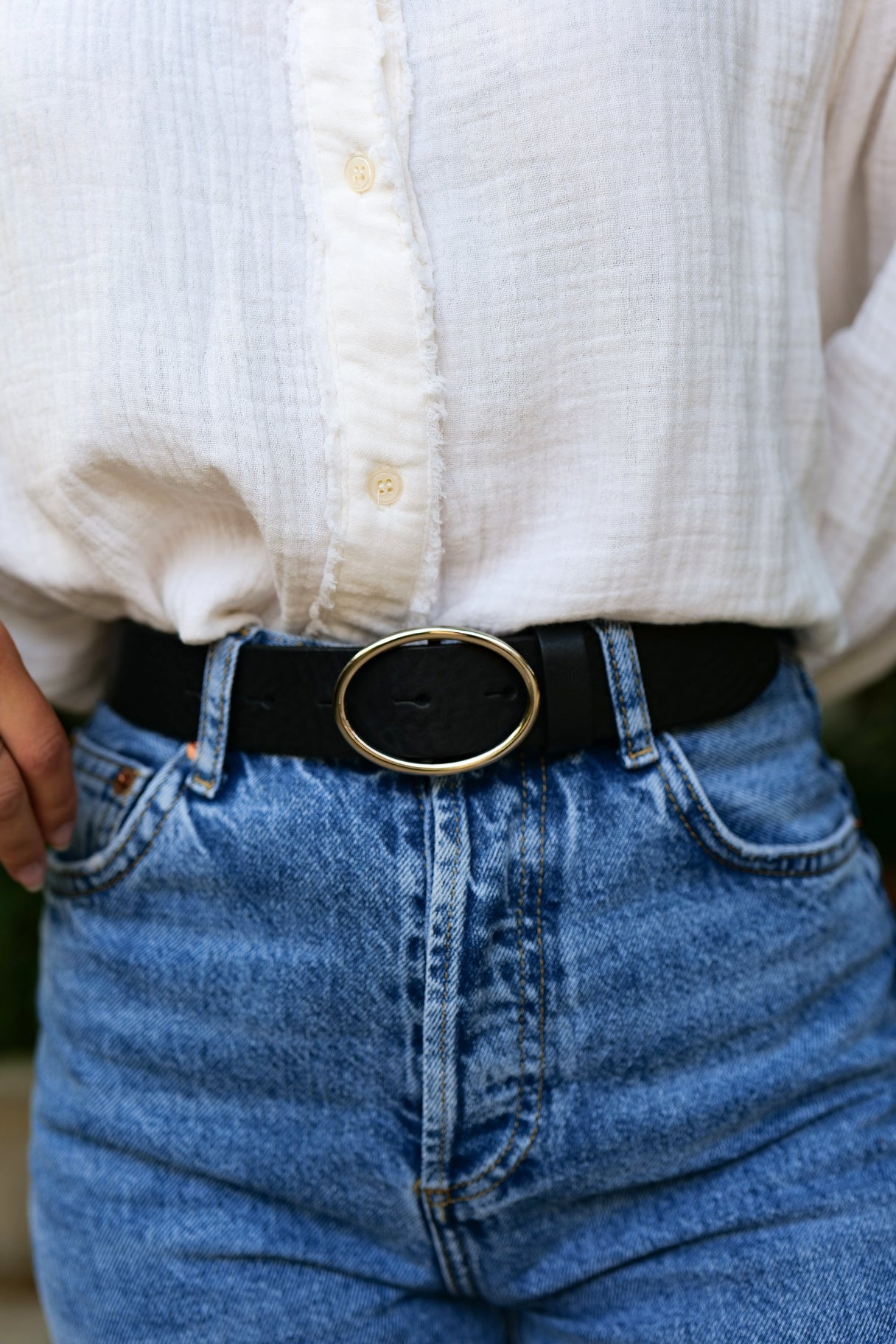 Ceinture artisanale en cuir noir - Nappa maroquinerie