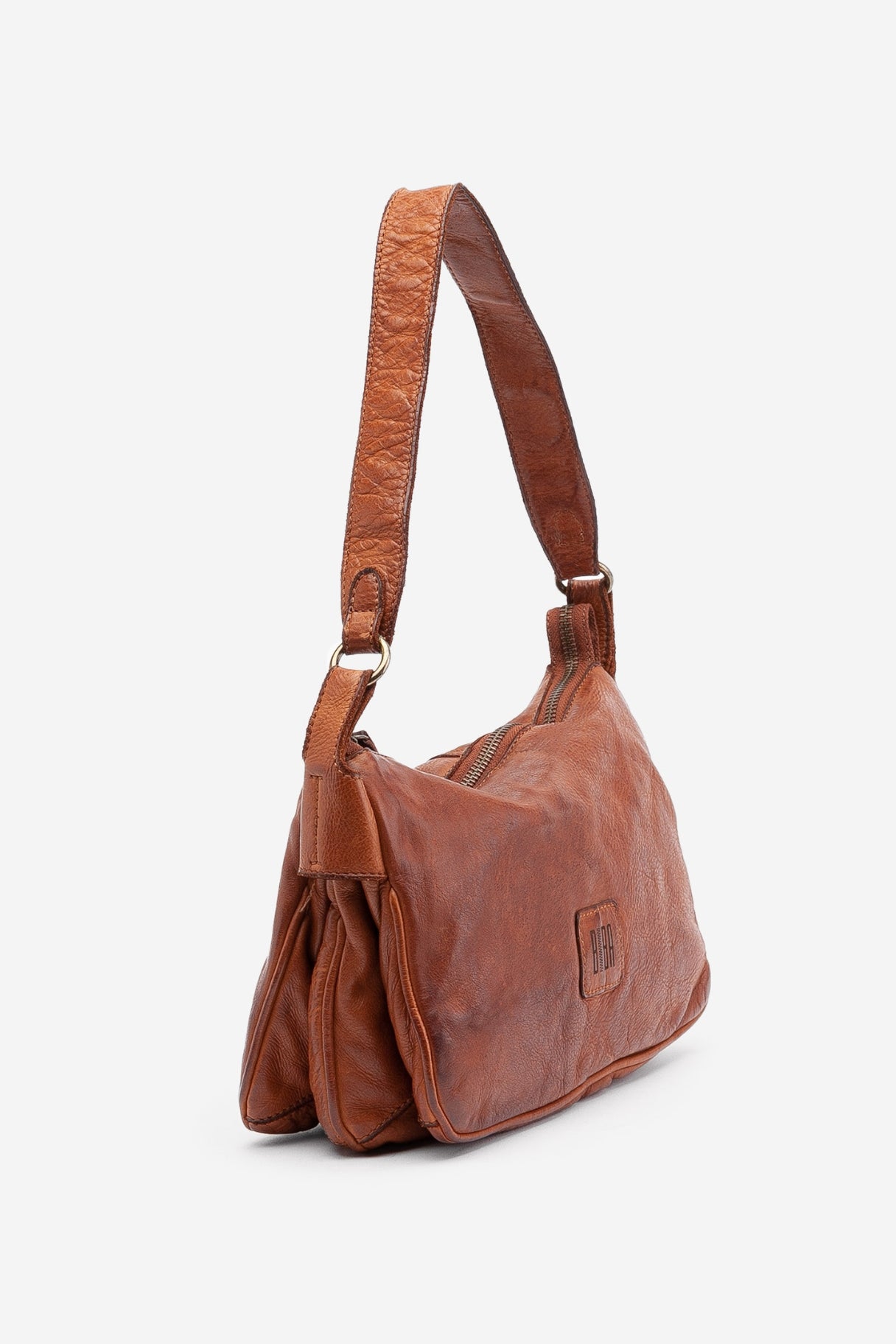 Sac bandoulière zippé en cuir marron - BIBA