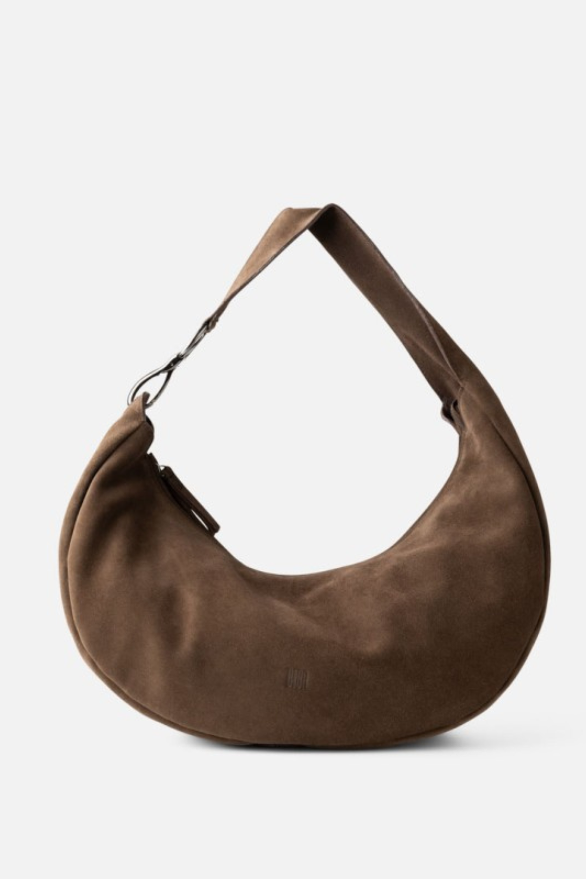 Grand sac hobo Jackpot Biba en cuir daim de vachette marron foncé, 45 cm, anse large à mousqueton métal
