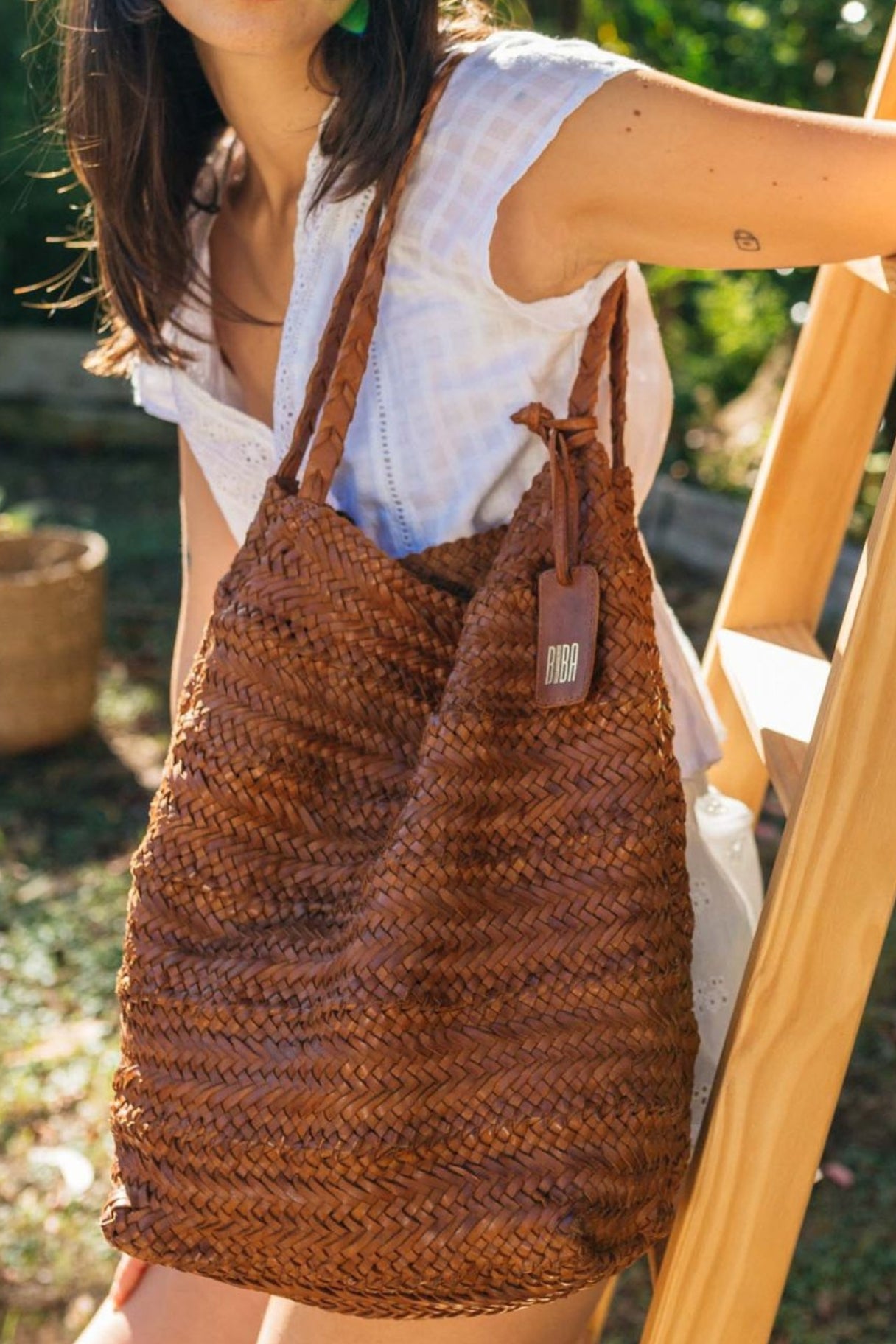 Biba Ruby - cabas tressé cognac RUB1L - Nappa maroquinerie