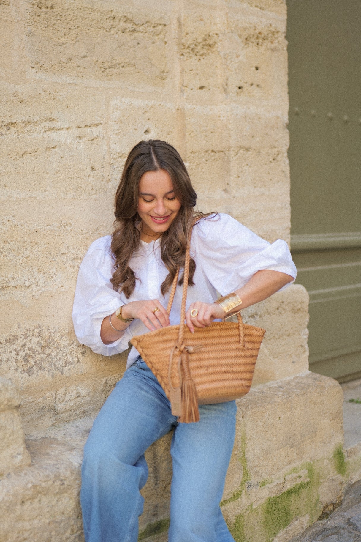 Sac panier en cuir tressé naturel - BIBA Perkins PER14L