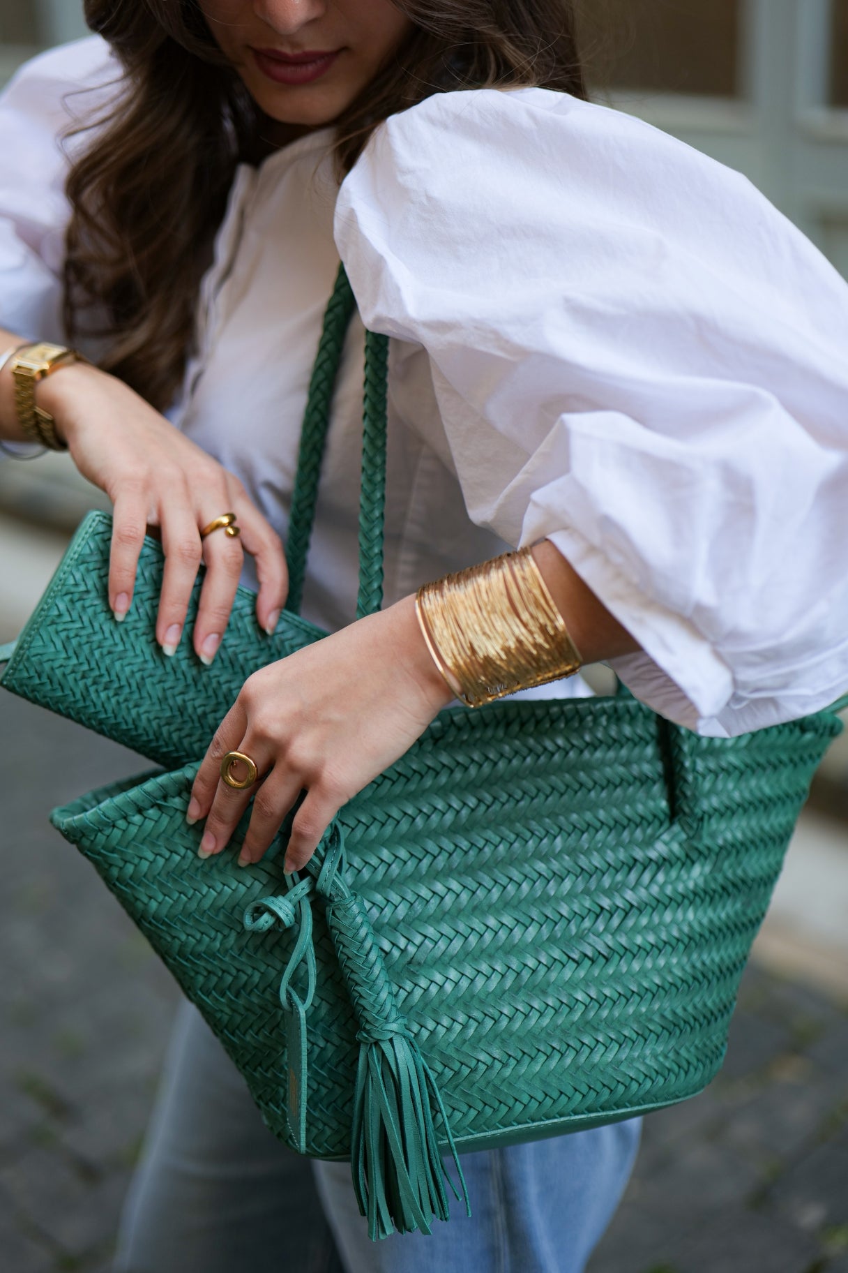 Sac panier en cuir tressé naturel - BIBA Perkins PER14L