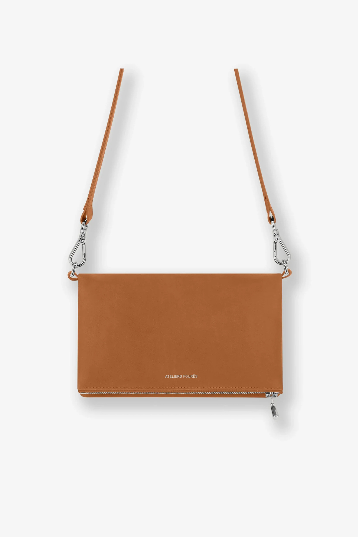 Pochette Mycène en cuir pleine fleur aniline cognac, made in France à Graulhet