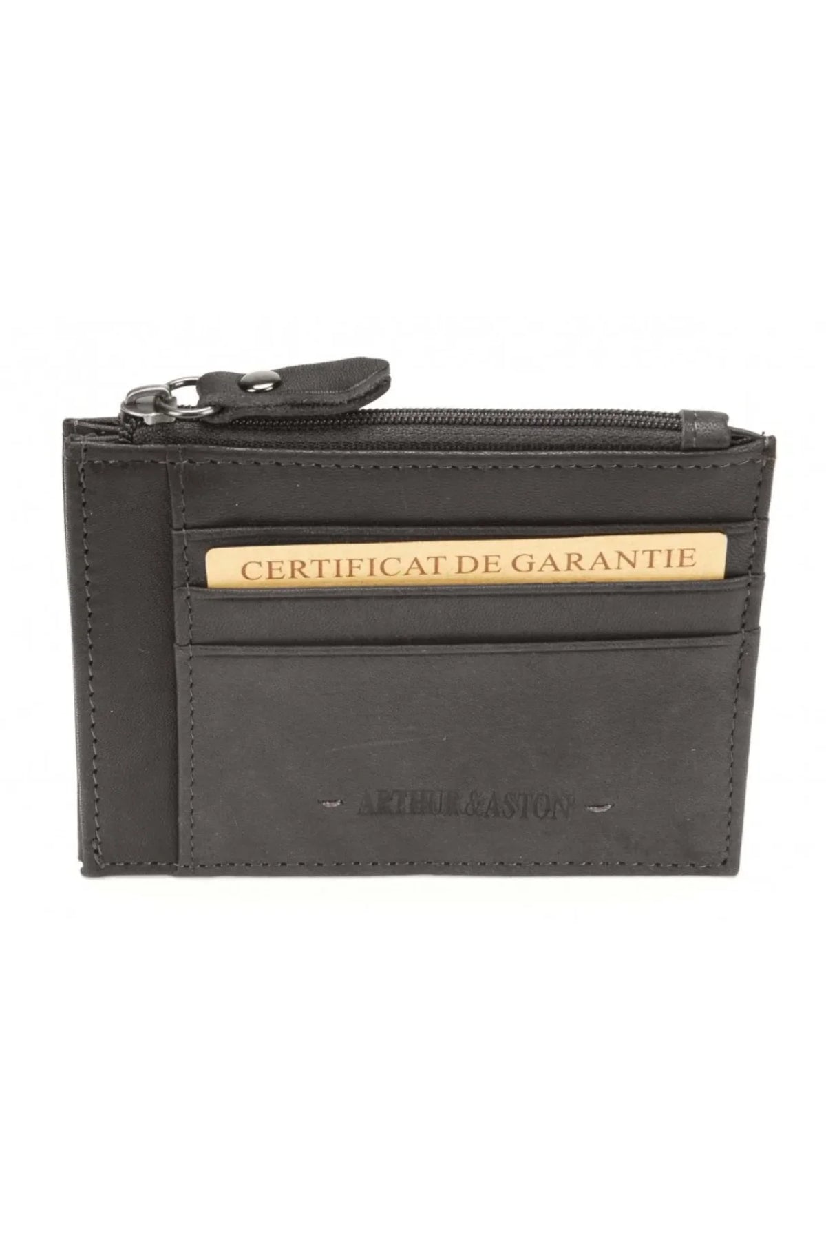 Porte-cartes et porte-monnaie zippé Arthur & Aston en cuir noir