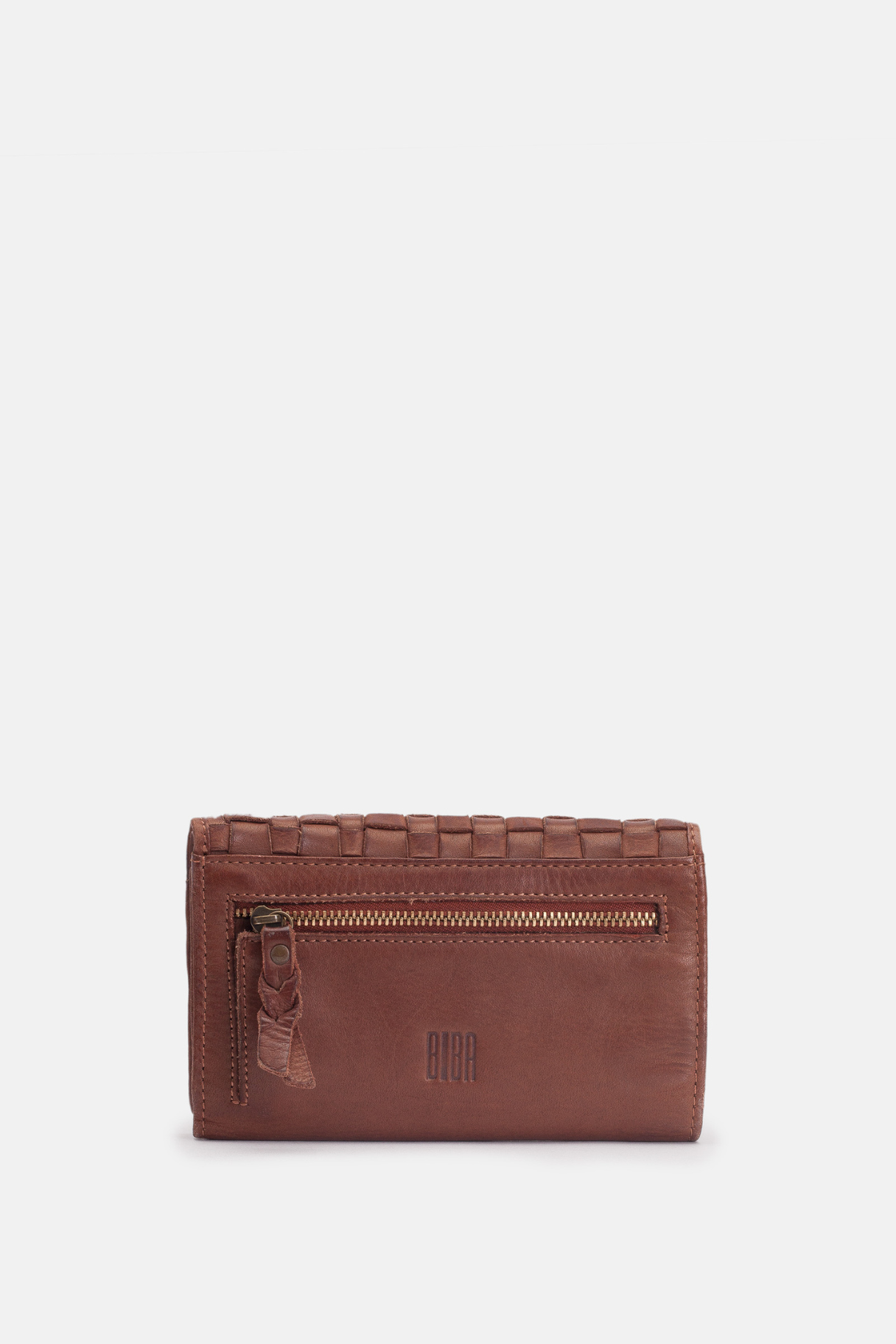 Portefeuille en cuir tressé Biba zip arrière