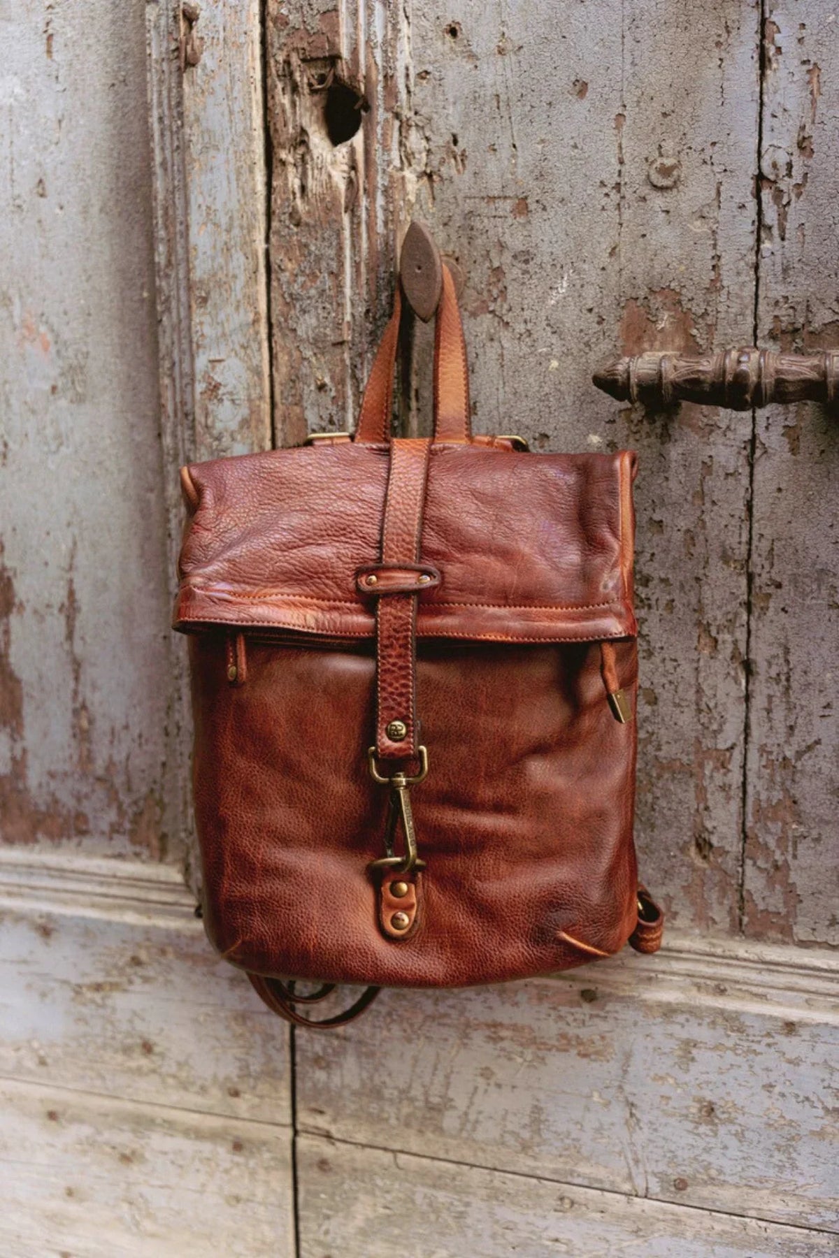 Sac à dos en cuir cognac Bayside Jules pour homme, cuir tanné végétal