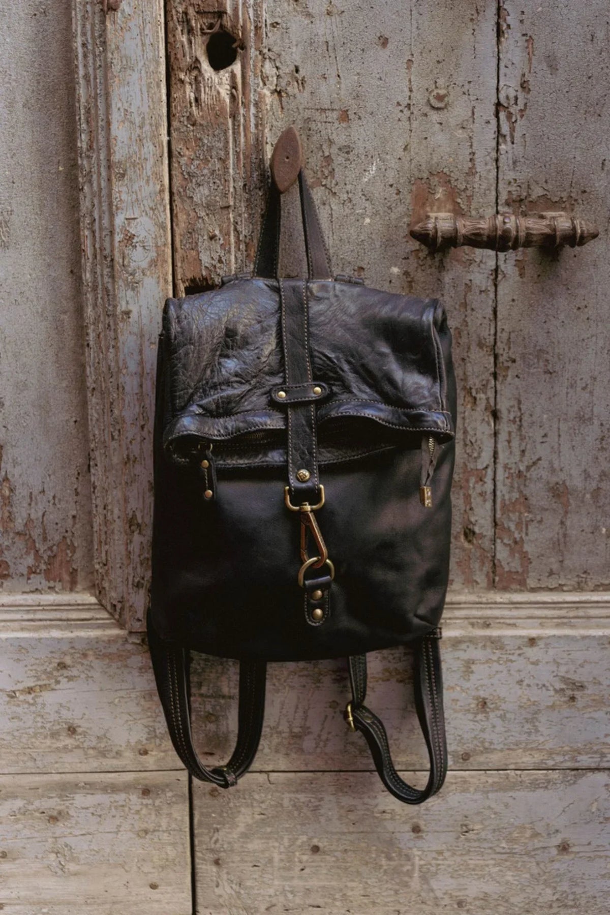 Sac à dos en cuir noir Bayside Jules pour homme, cuir tanné végétal Made in Italy
