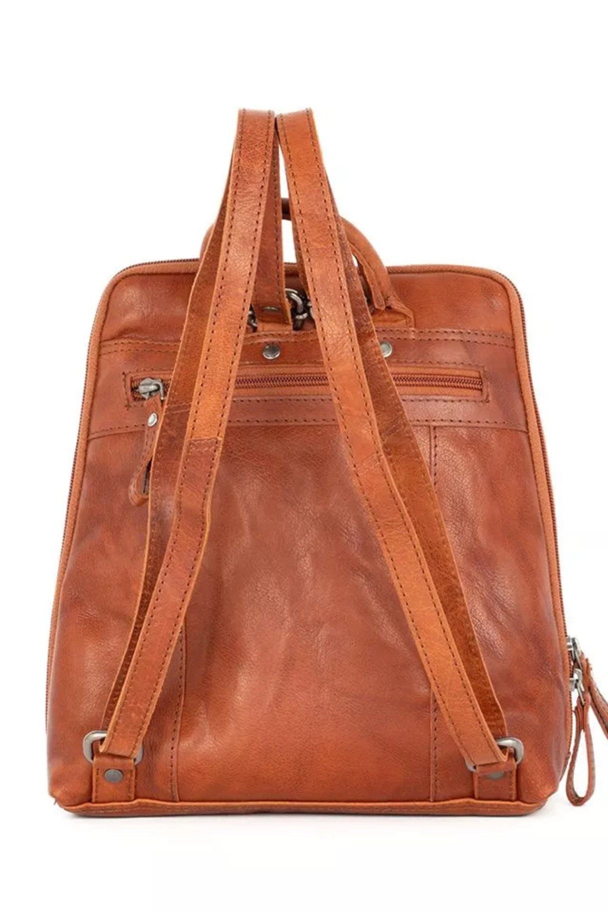 Sac à dos cuir Texas brandy cognac vue arrière avec poche zippée Spikes & Sparrow
