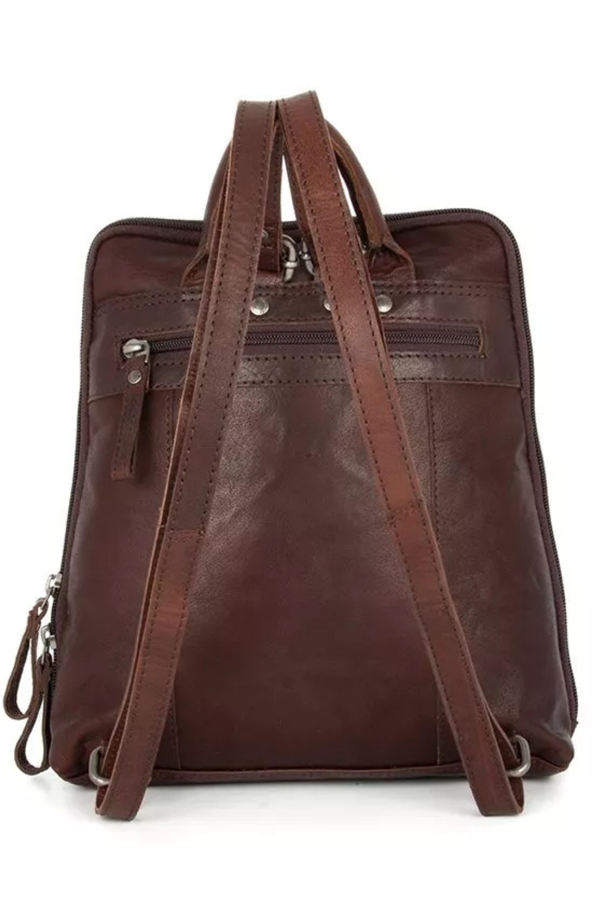 Sac à dos cuir Texas marron foncé vue arrière avec poche zippée Spikes & Sparrow