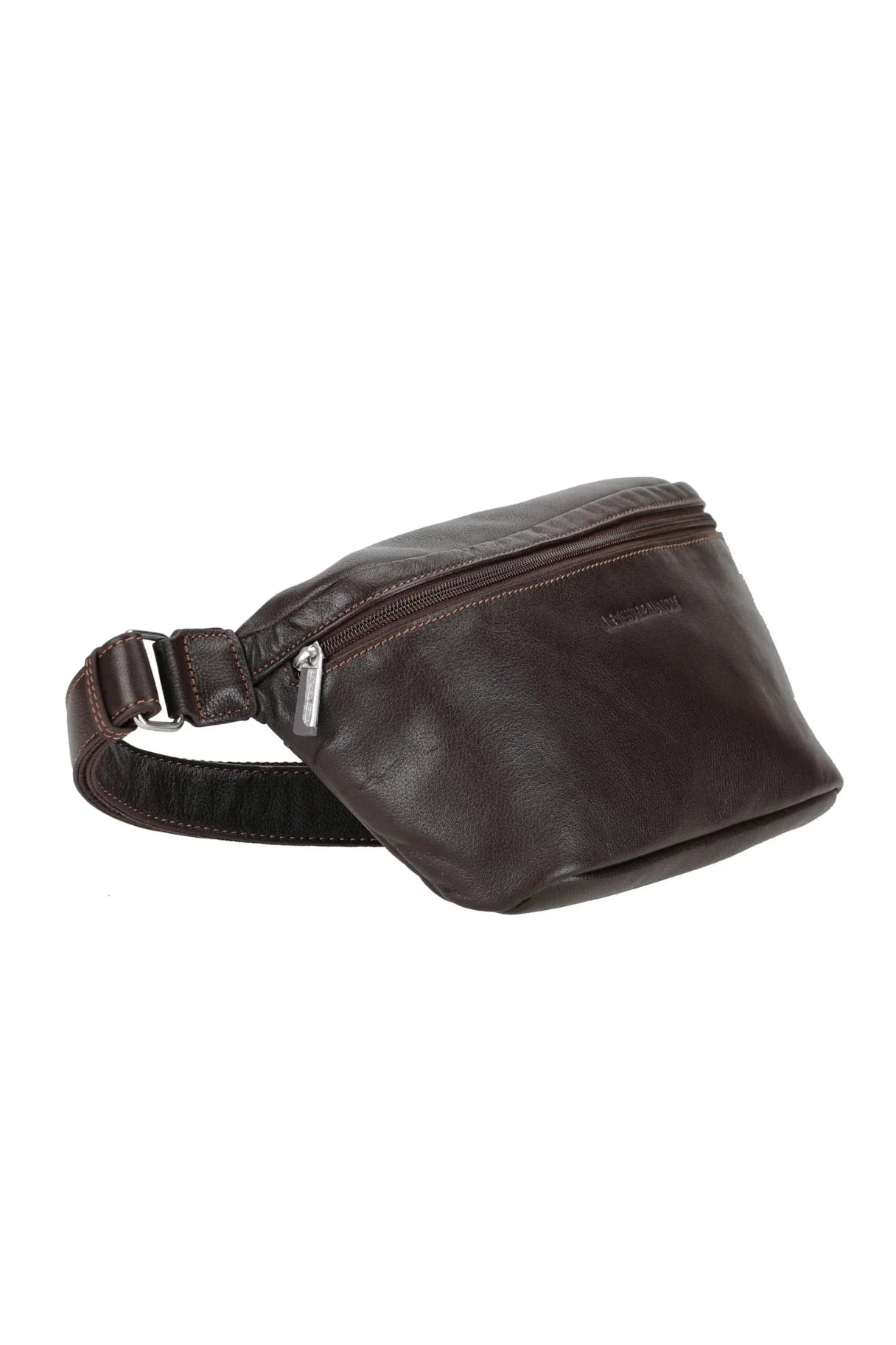 Sac banane en cuir à zip marron foncé