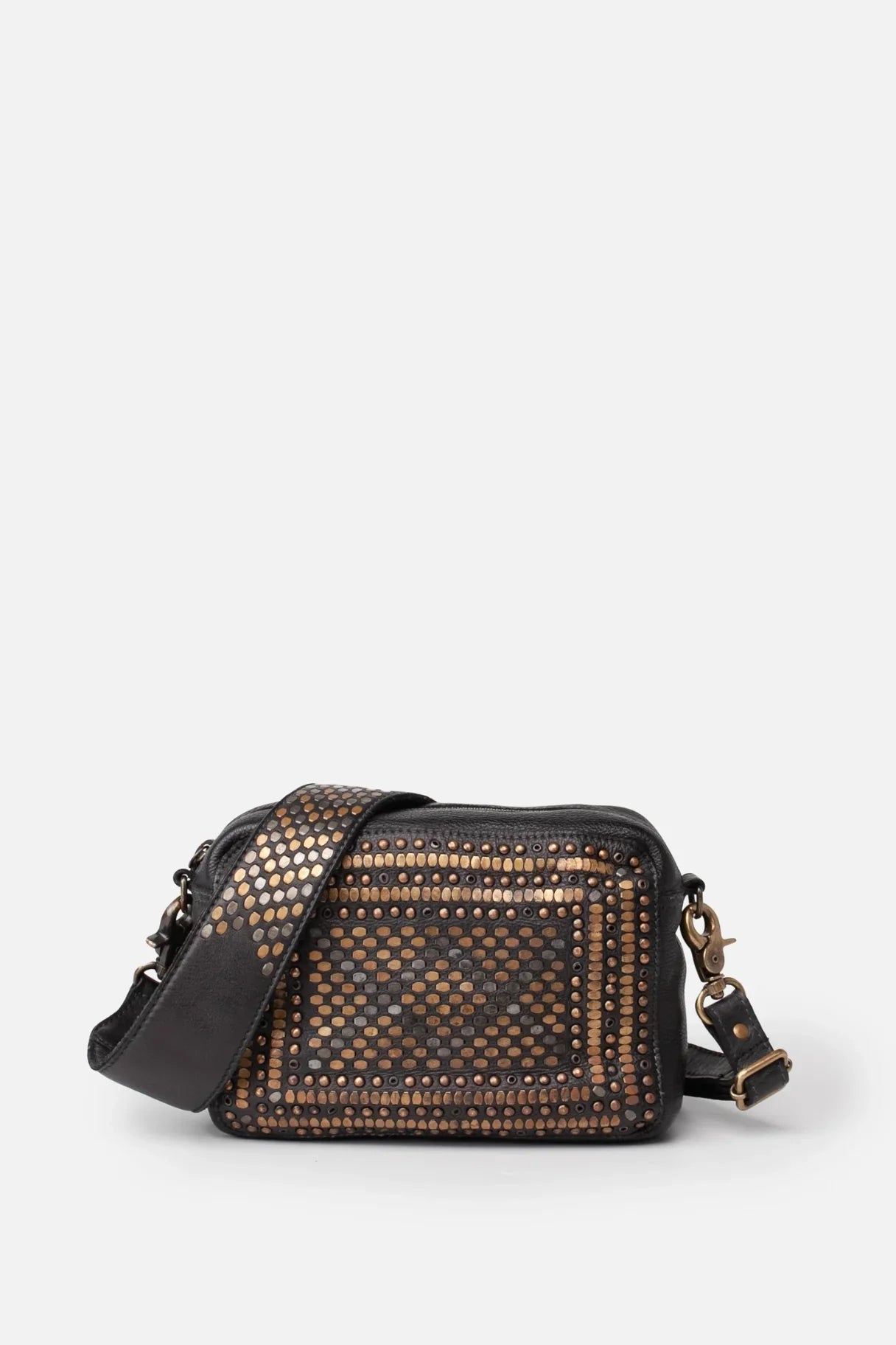Biba Lovington - petit sac en cuir couleur noir avec détails dorés