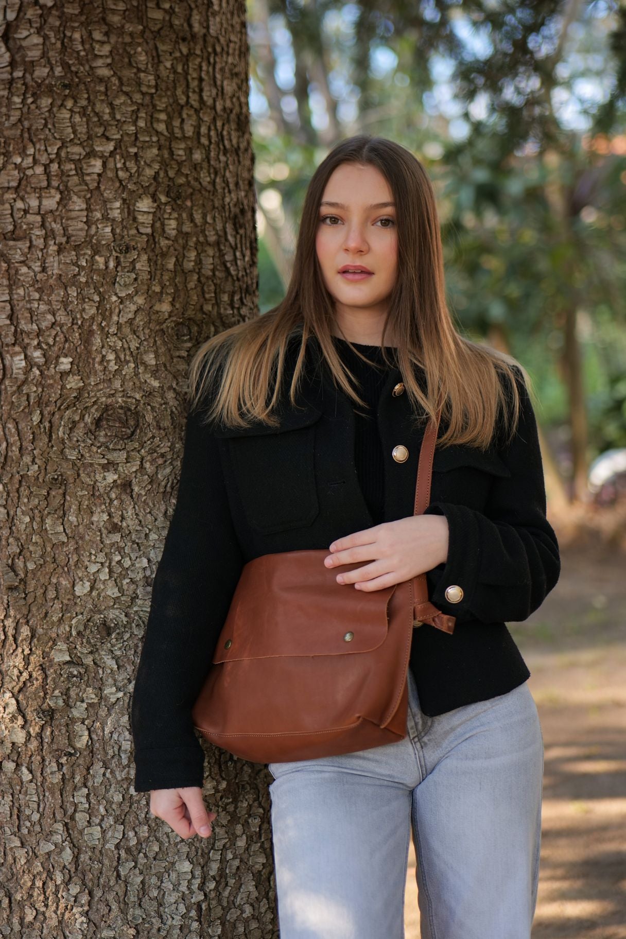 Sac bandoulière à rabat en cuir