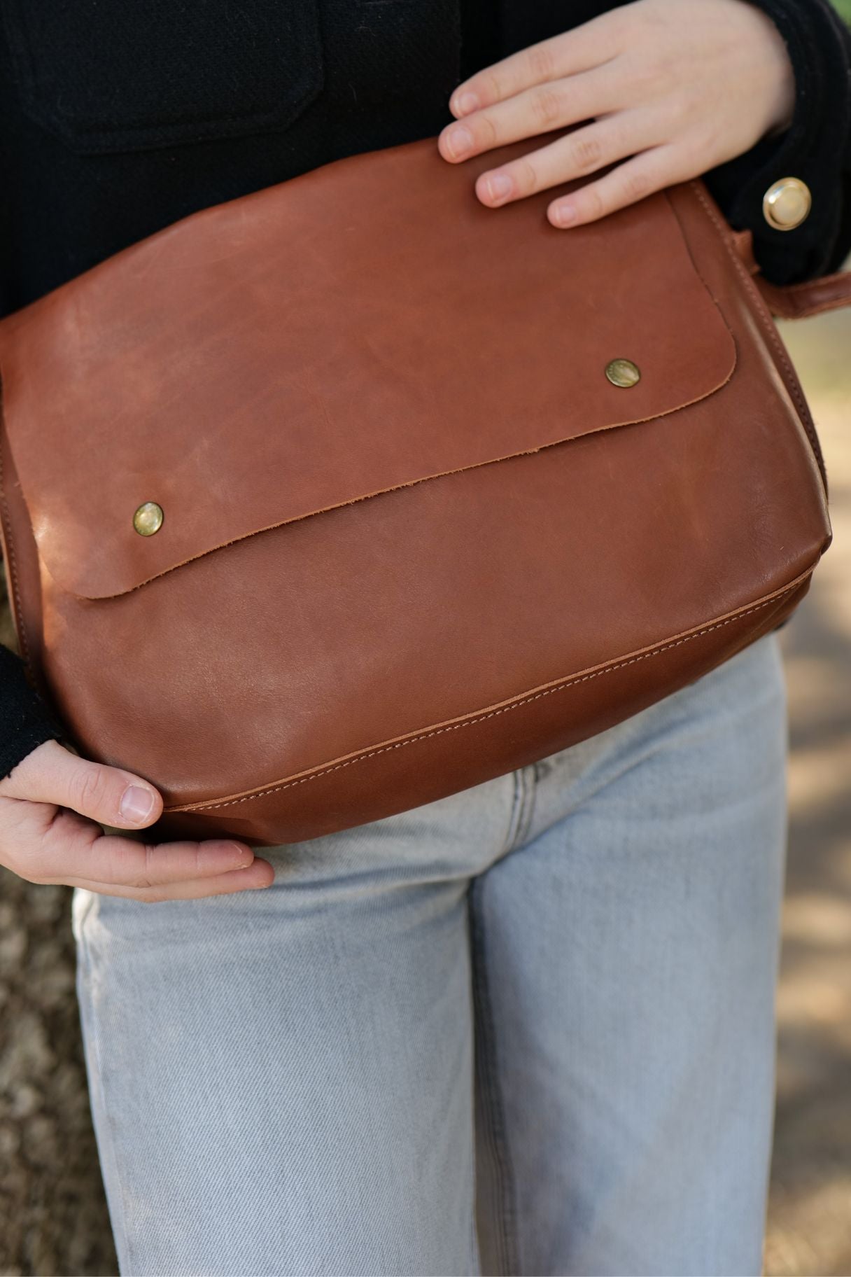 Sac bandoulière à rabat en cuir marron