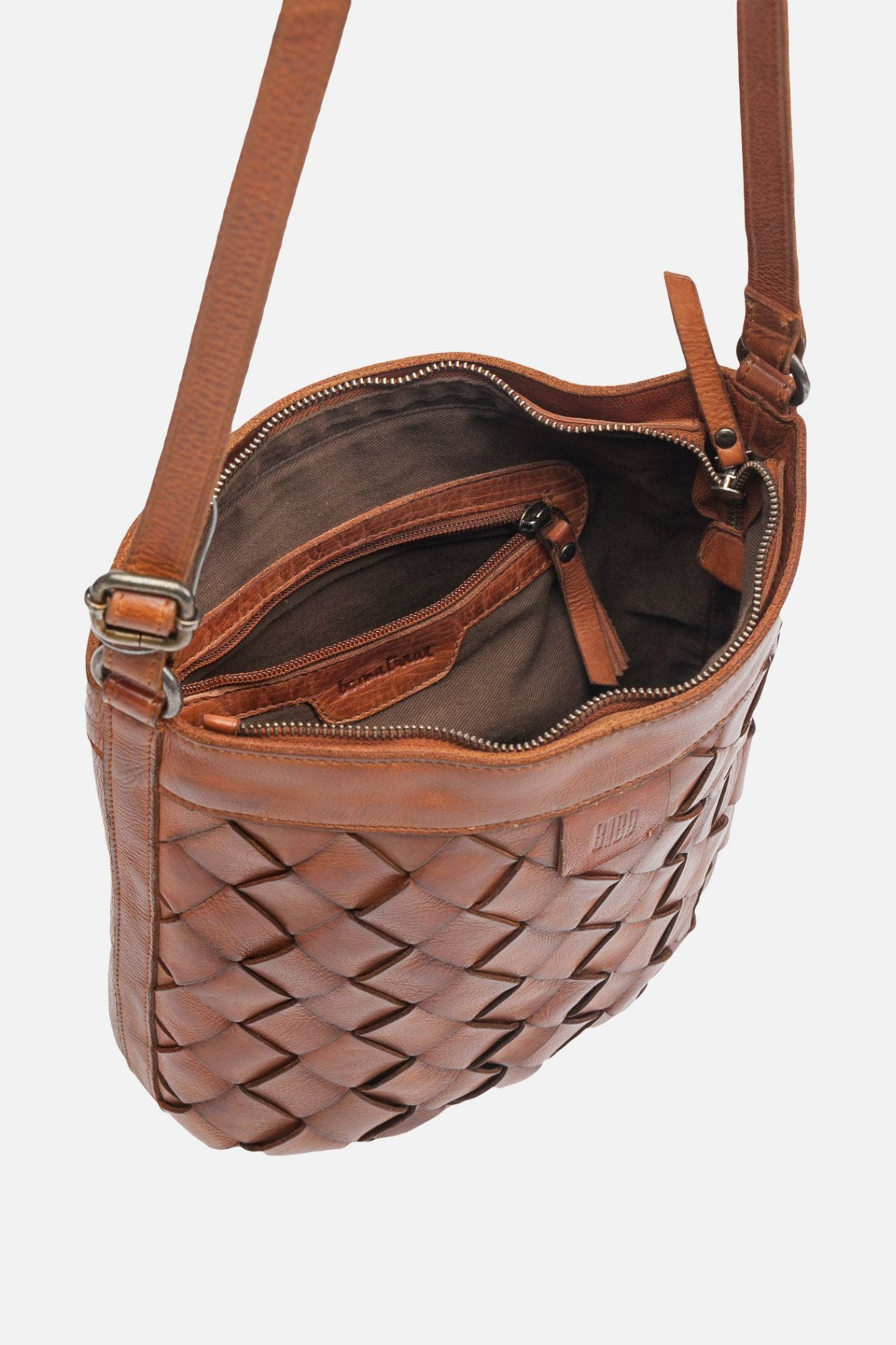 Intérieur du sac bandoulière Biba avec fermeture zippée et poches intérieures