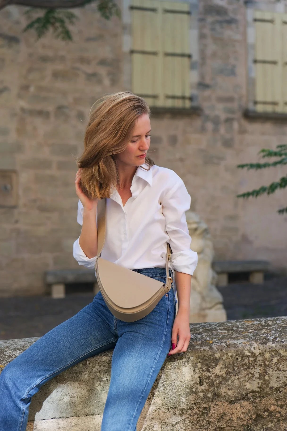 Sac banane en cuir crème - Nappa maroquinerie