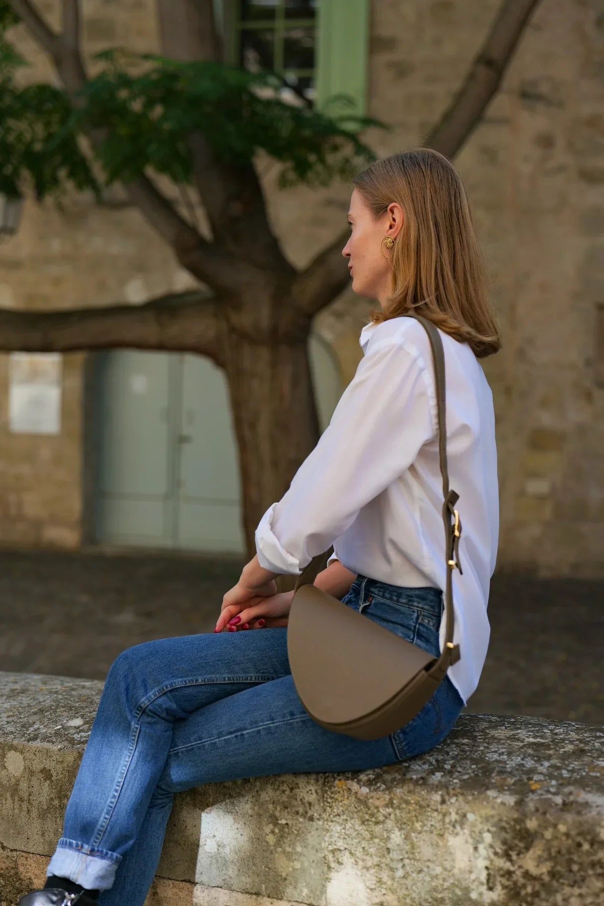 Sac banane en cuir taupe - Nappa maroquinerie