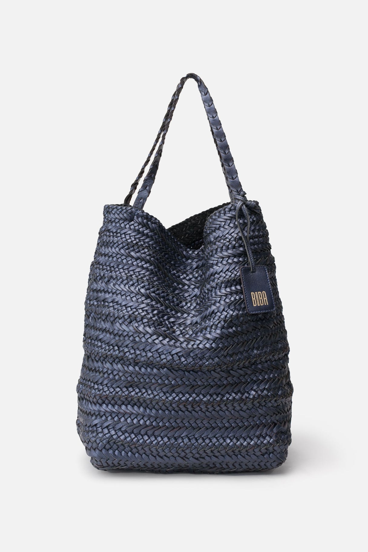 Biba Ruby - cabas hobo tressé bleu anthracite - Nappa maroquinerie