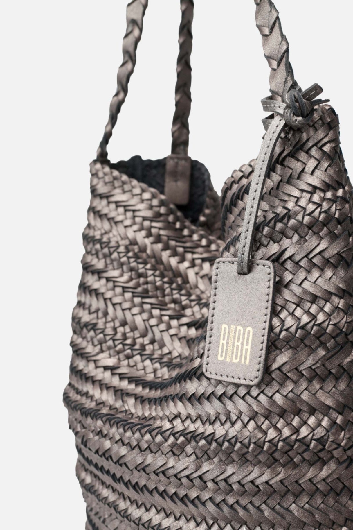 Biba Ruby - cabas hobo tressé anthracite RUB1L - Nappa maroquinerie