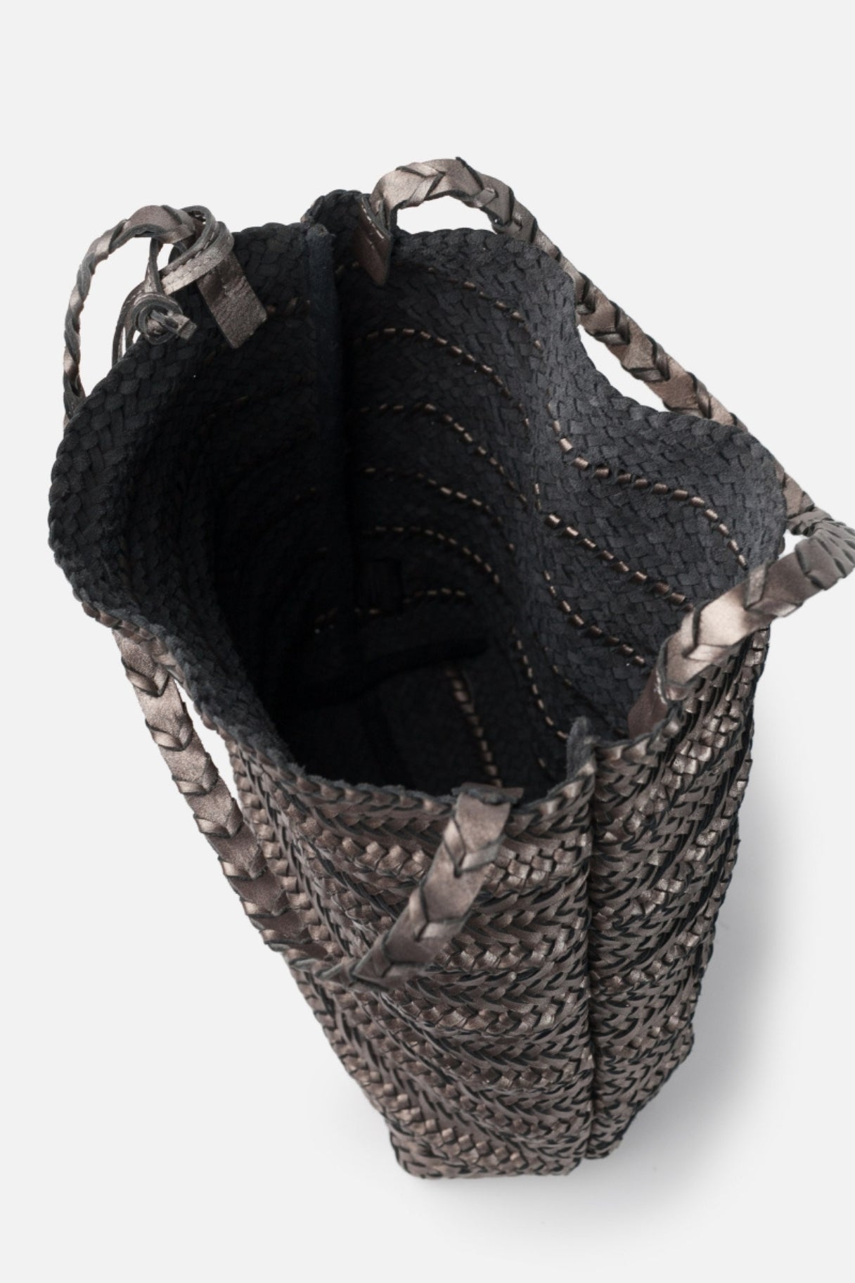 Biba Ruby - cabas hobo tressé anthracite - Nappa maroquinerie