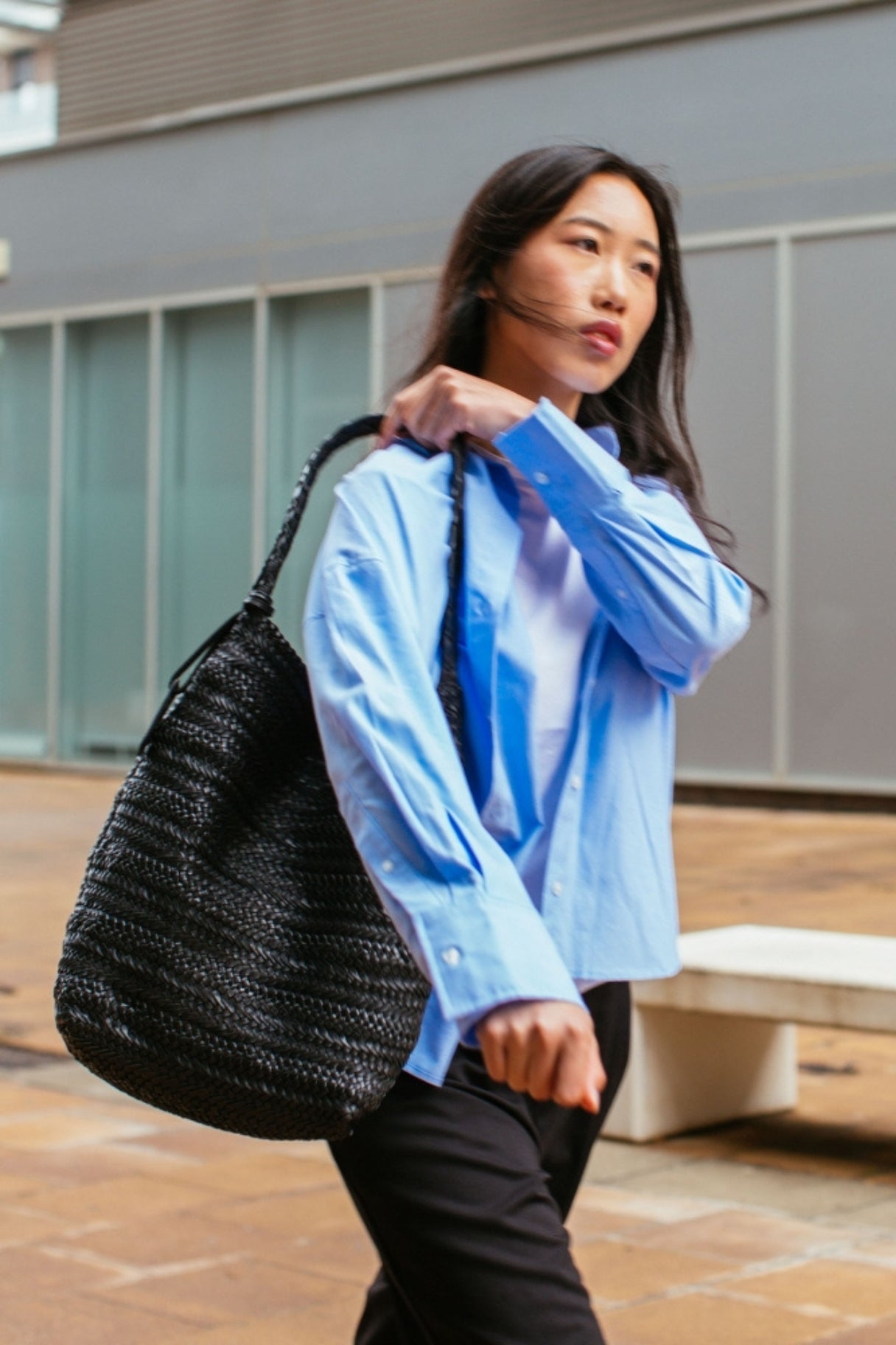 Biba Ruby - cabas tressé noir RUB1L - Nappa maroquinerie