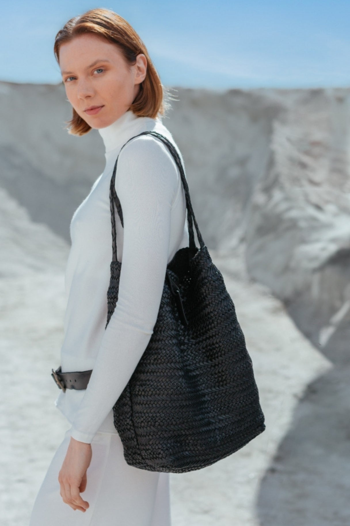 Biba Ruby - cabas tressé noir - Nappa maroquinerie