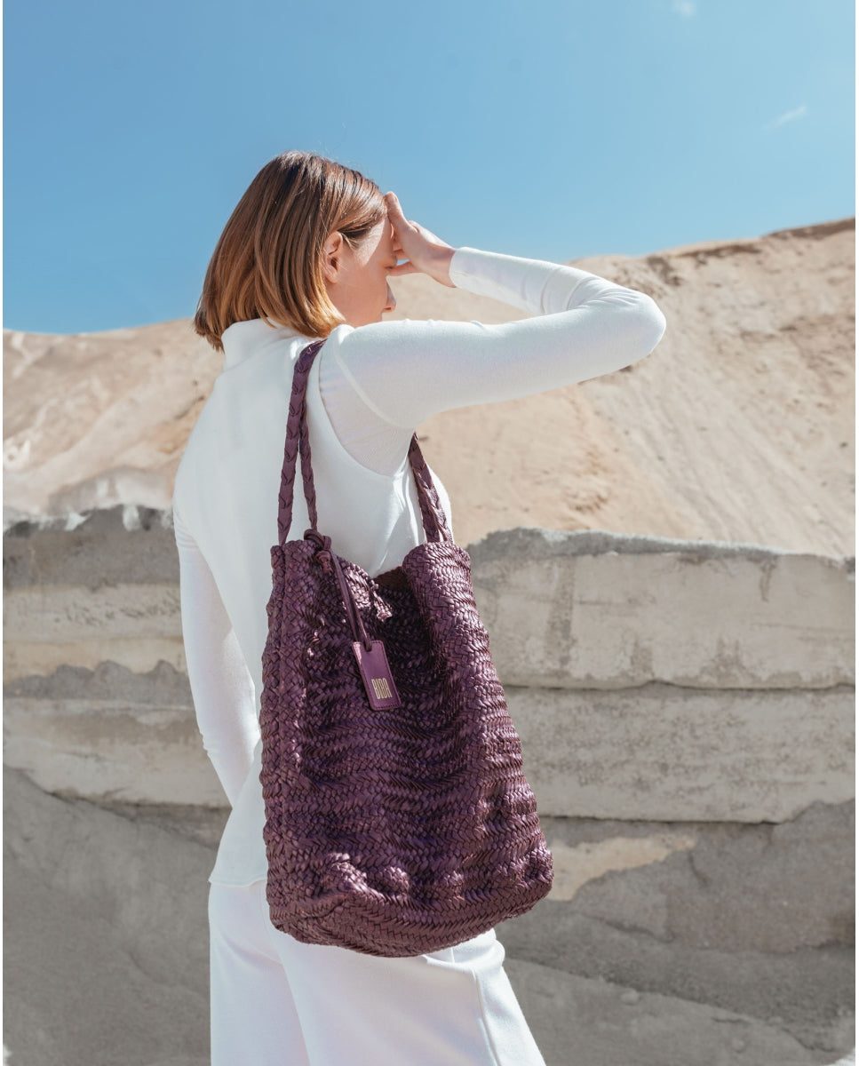 Biba Ruby - cabas tressé mauve - Nappa maroquinerie