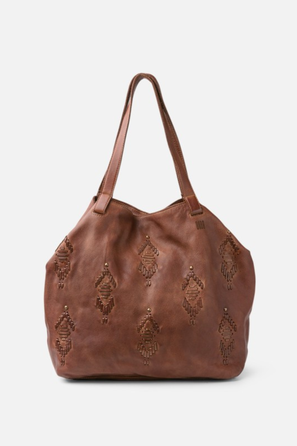 Sac cabas femme cuir cognac Bayron Biba motifs ethniques – collection Heritage