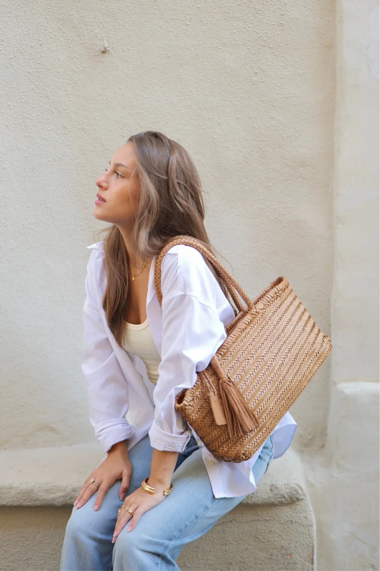 Sac à main en cuir tressé BIBA Perkins PER10L couleur naturel