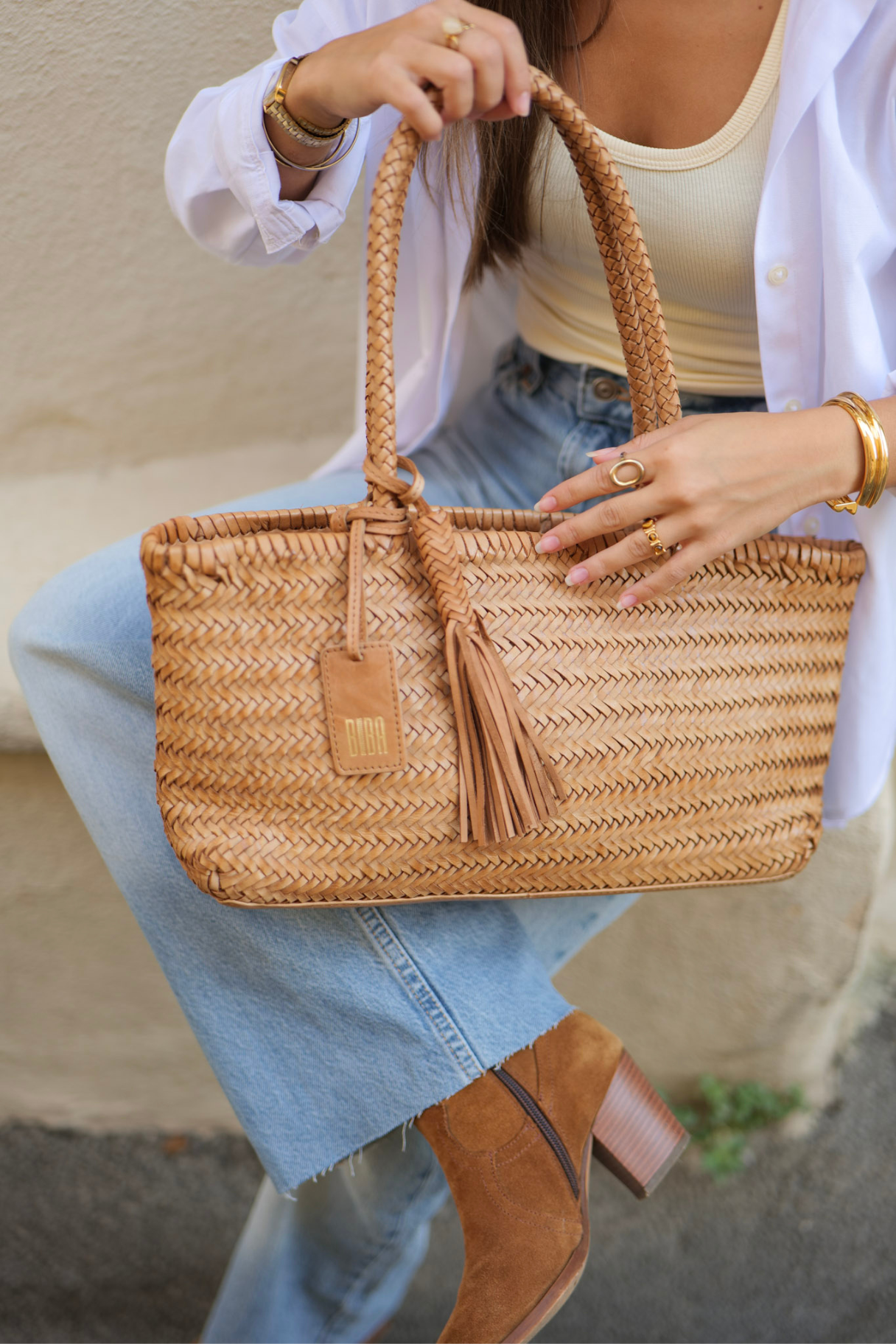 Sac à main en cuir tressé BIBA Perkins PER10L couleur naturel – vue de face