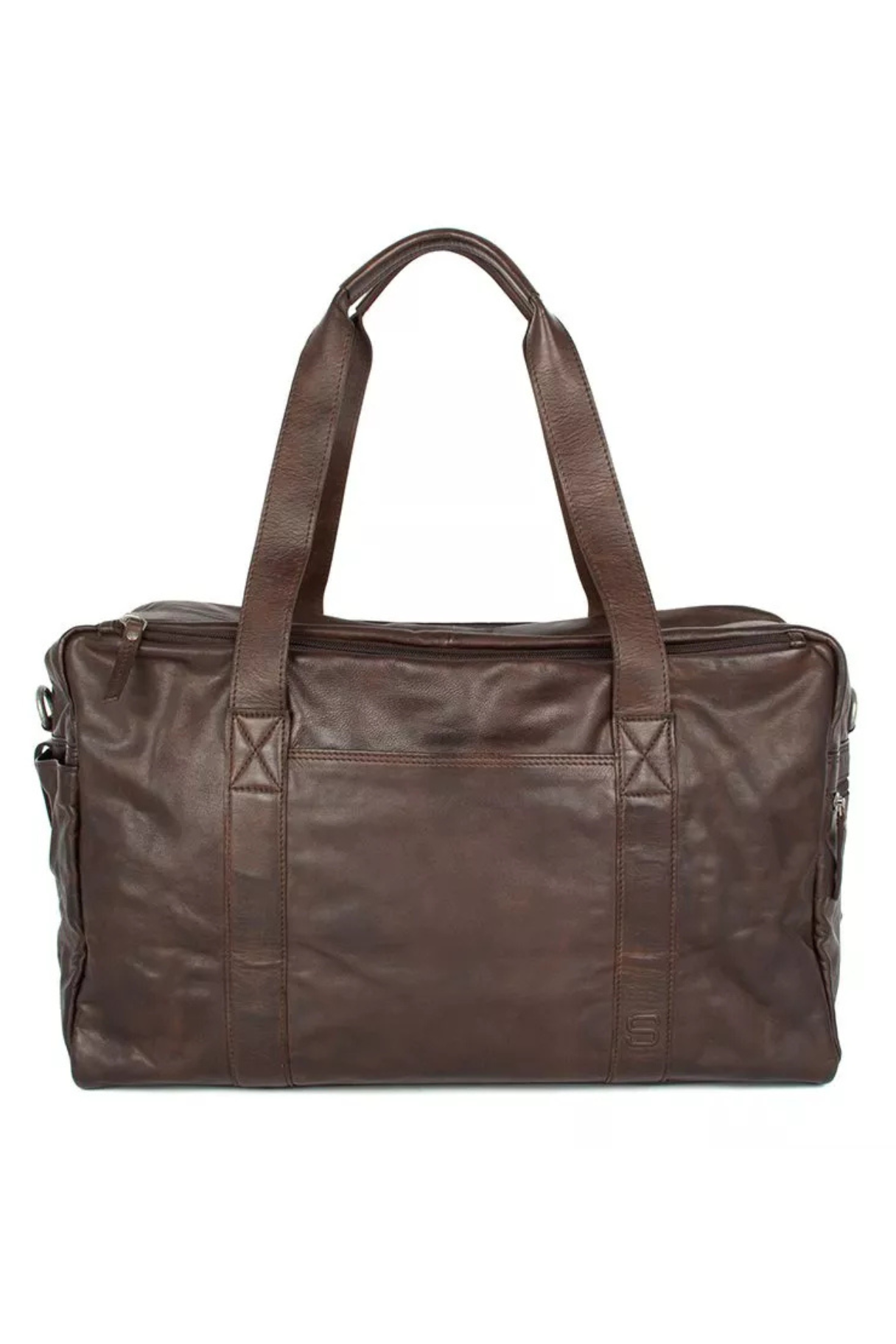Sac de voyage Brian cuir marron vue arrière avec sangle trolley dissimulée Spikes & Sparrow