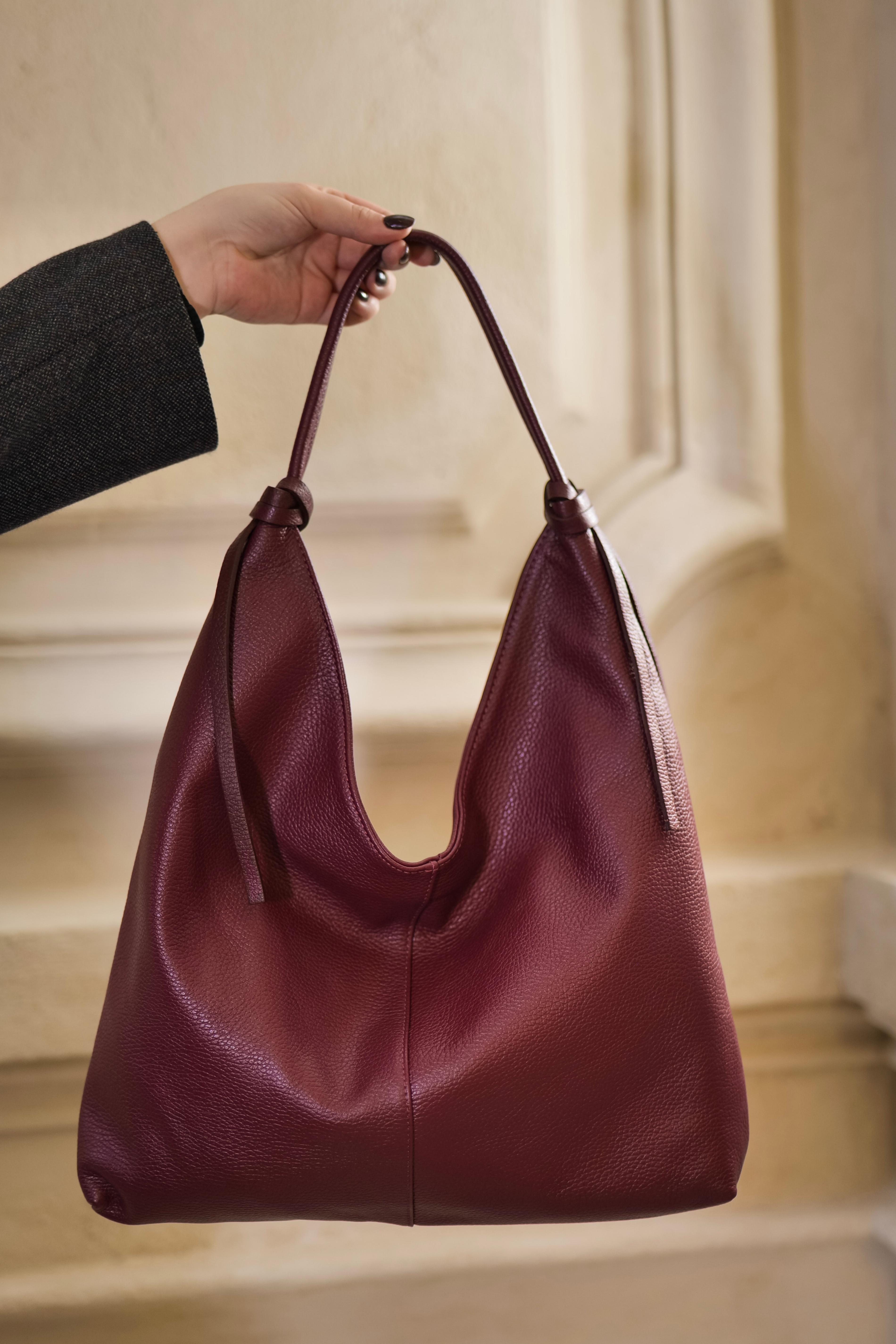 sac Elena en cuir grainé bordeaux