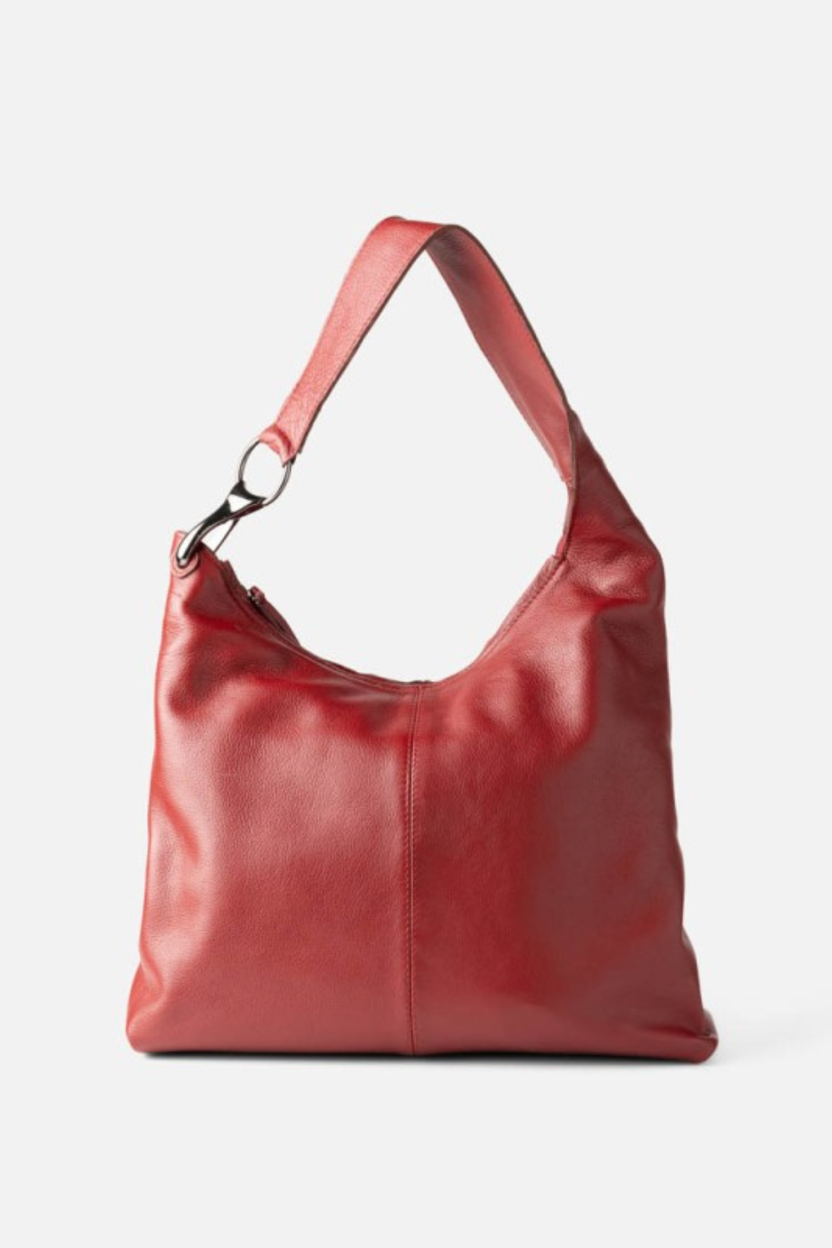 Sac hobo porté épaule en cuir grainé bordeaux Biba Jackpot, anse en cuir et mousqueton argenté