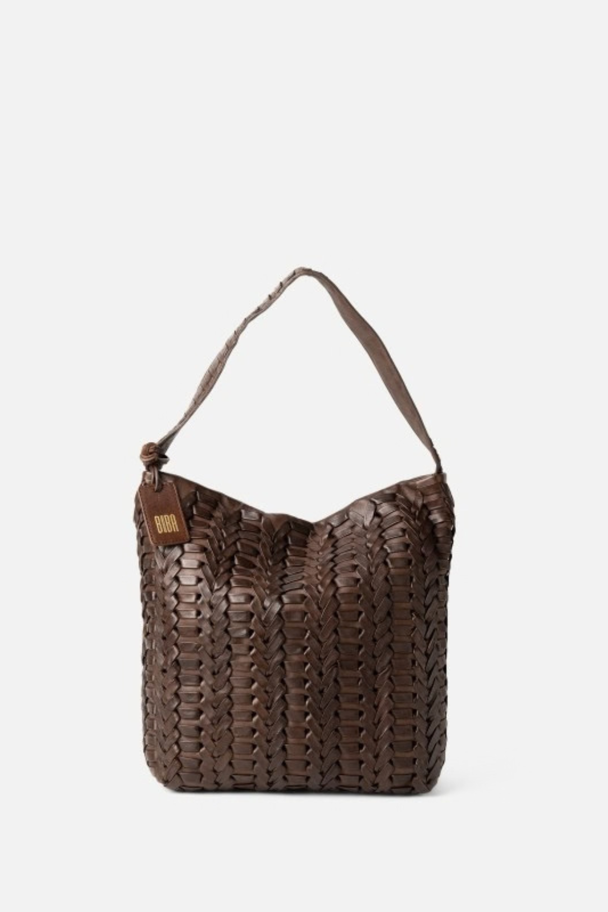 Sac hobo Biba en cuir tressé chevron marron foncé, 32 x 36 x 10 cm