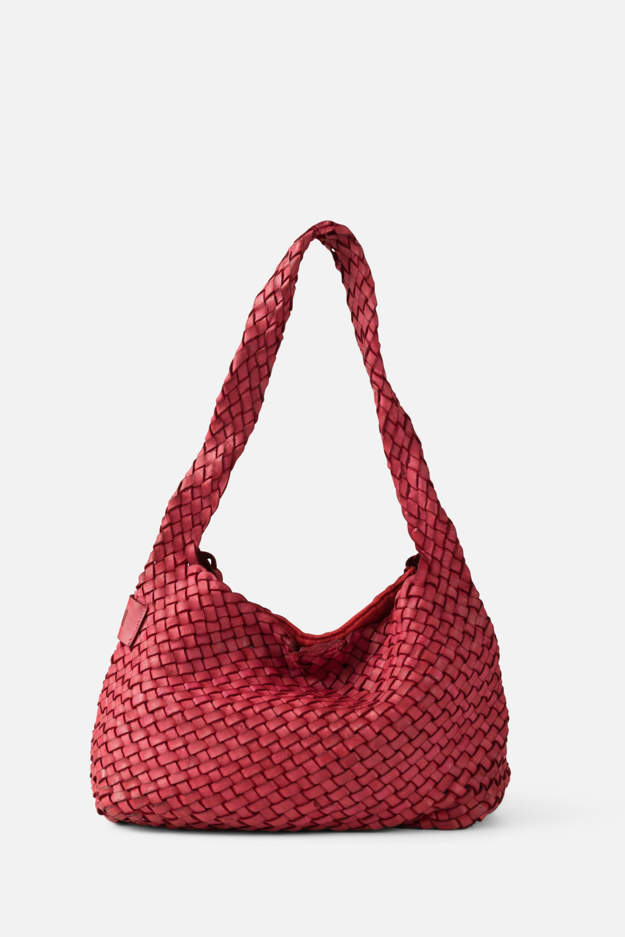 Sac hobo en cuir tressé rouge avec anse tressée, modèle souple format moyen