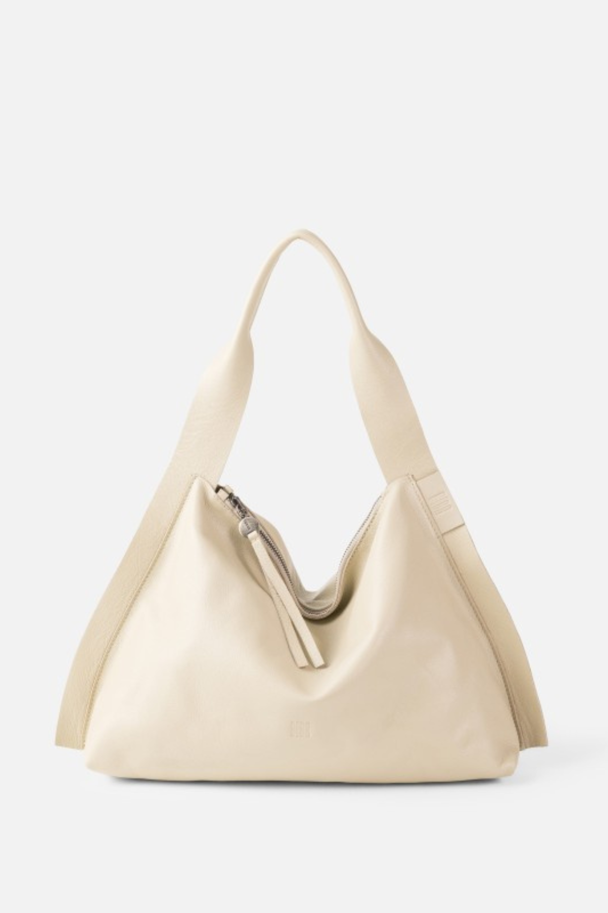 Sac hobo femme en cuir souple écru ivoire avec poche zippée frontale