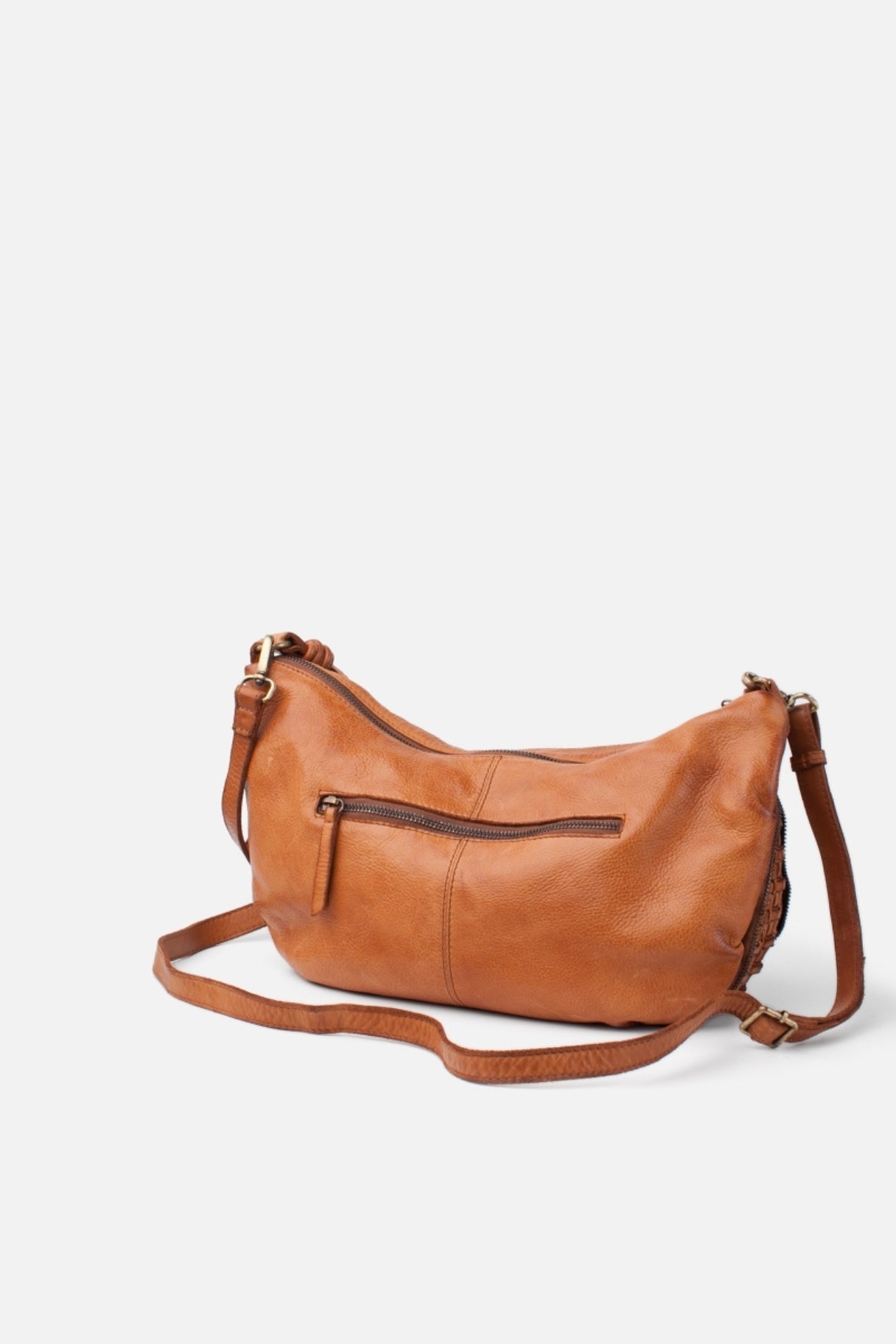 BIBA - Sac à main en cuir tressé camel, vu de l'arrière