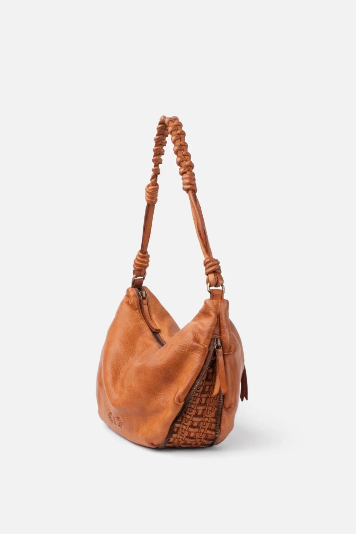 BIBA - Sac à main en cuir tressé de couleur camel
