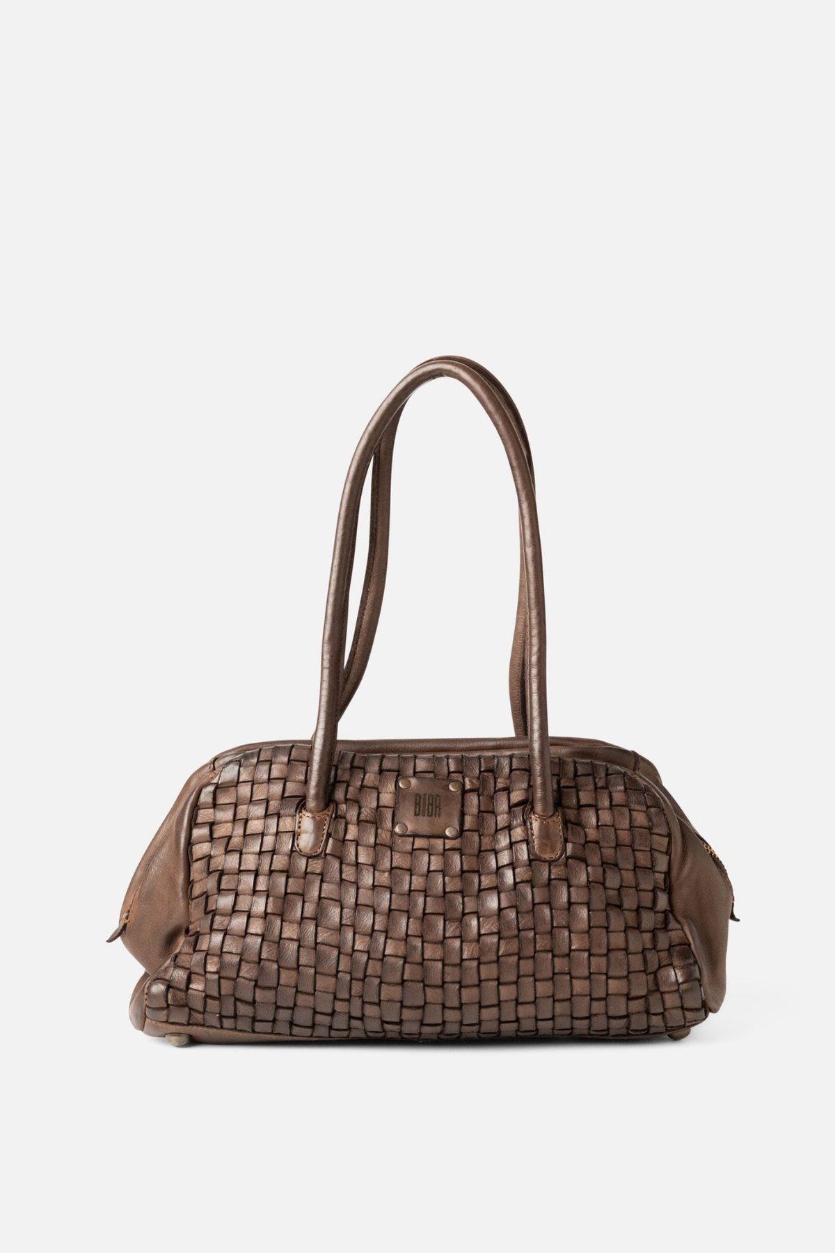 Sac Kansas Biba en cuir tressé main marron moka, 30 x 18 x 8 cm